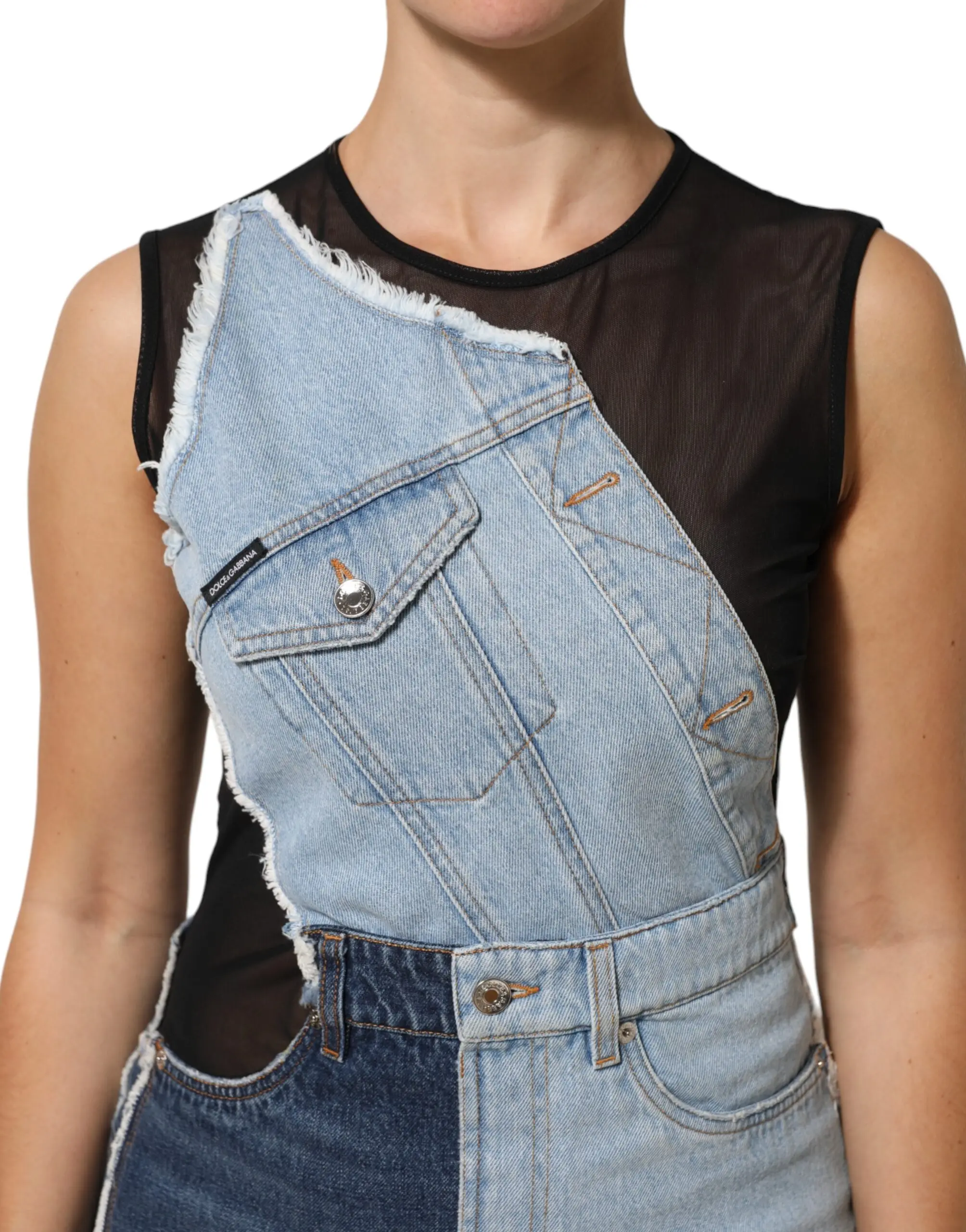 Blue Nylon Patchwork Denim Sheath Mini Dress Dolce & Gabbana