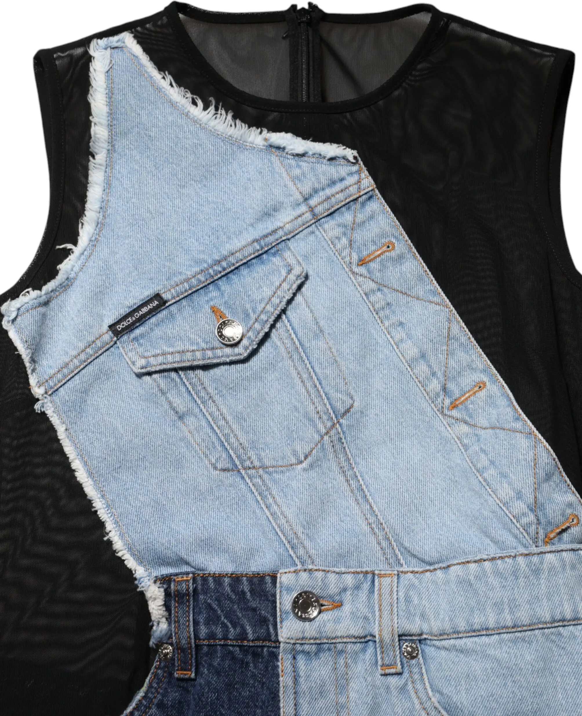 Blue Nylon Patchwork Denim Sheath Mini Dress Dolce & Gabbana