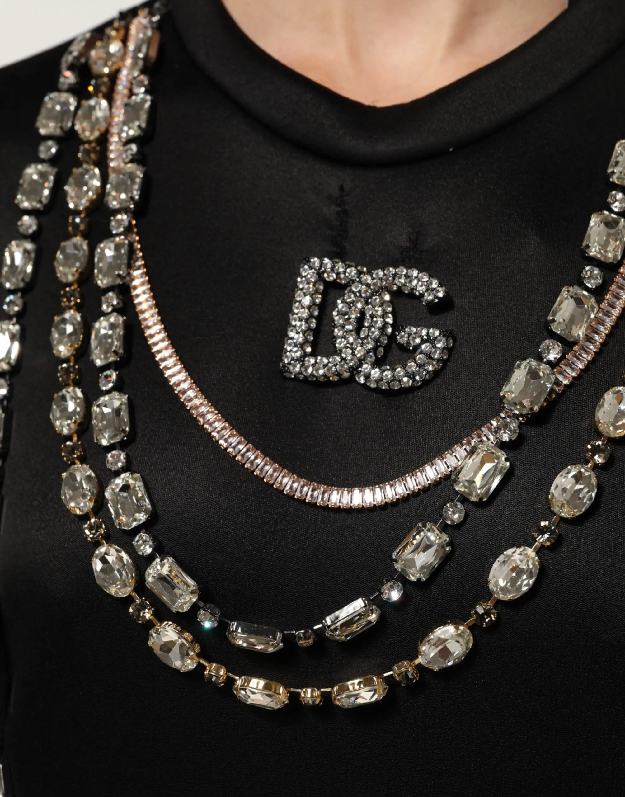 Sweatshirt Dolce & Gabbana Black Necklace Crystal DG Logo