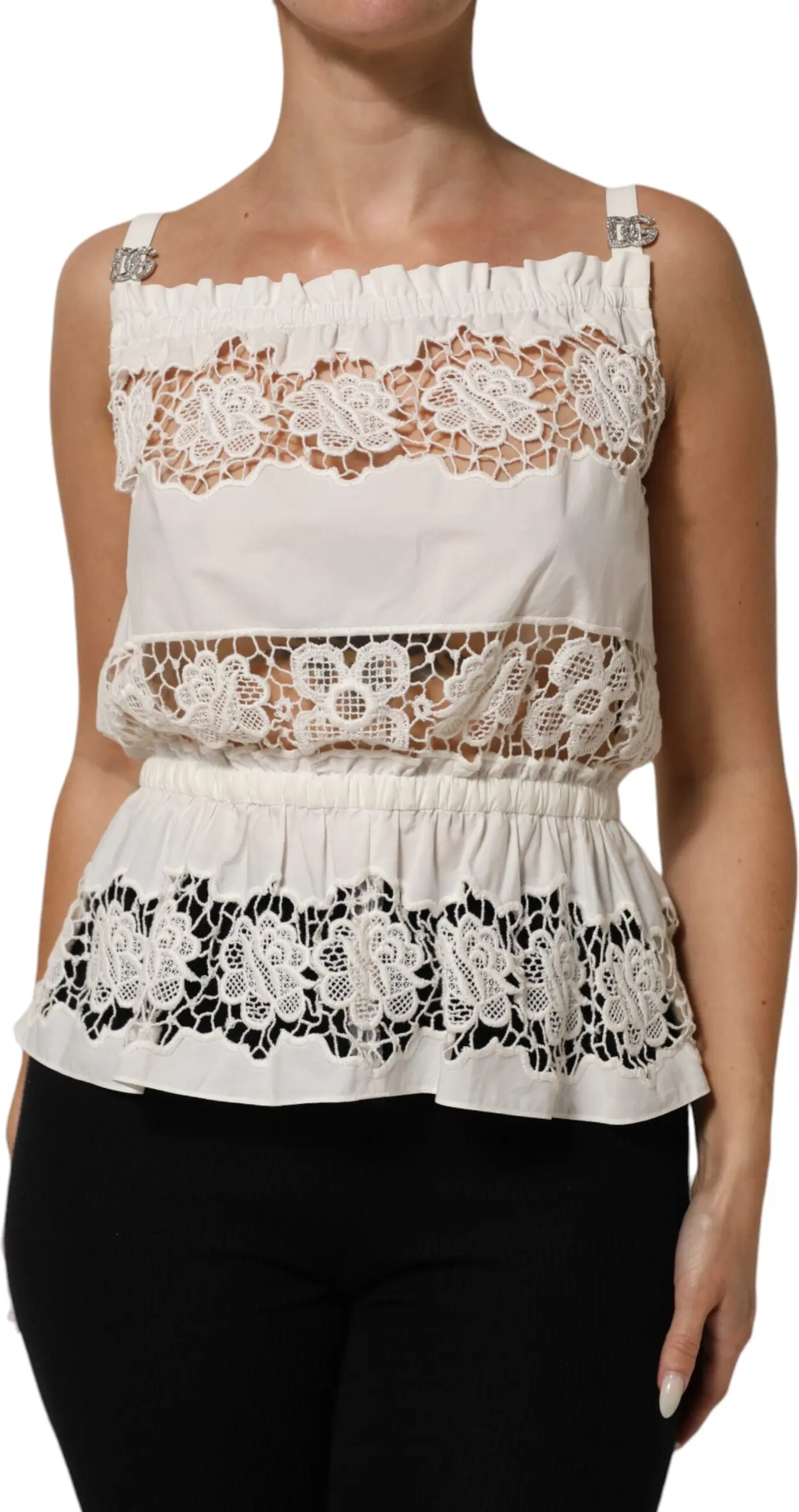 Ochiq naqshli embroideryli oq poplin tankini