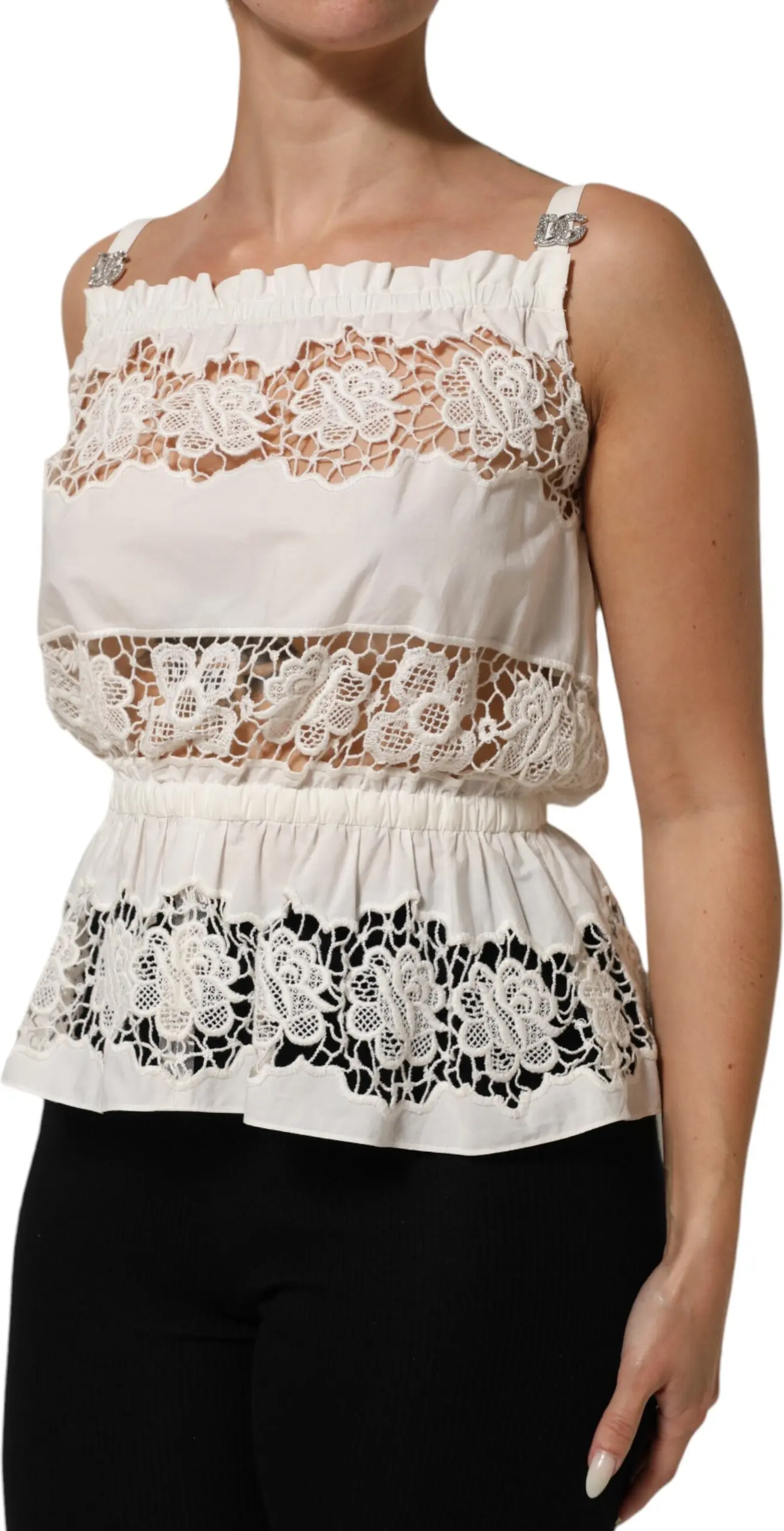 White Poplin Openwork Embroidery Tank Top