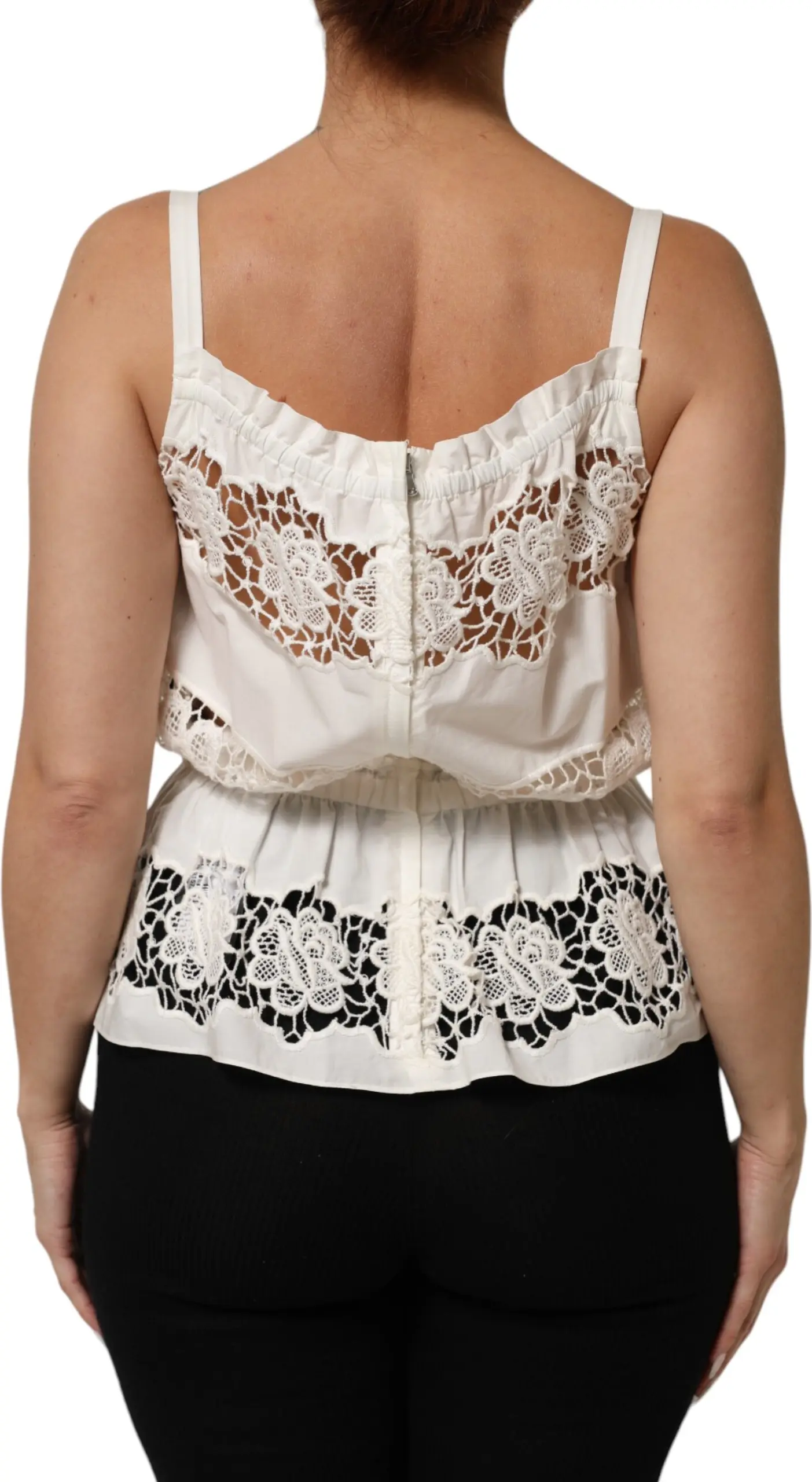 White Poplin Openwork Embroidery Tank Top