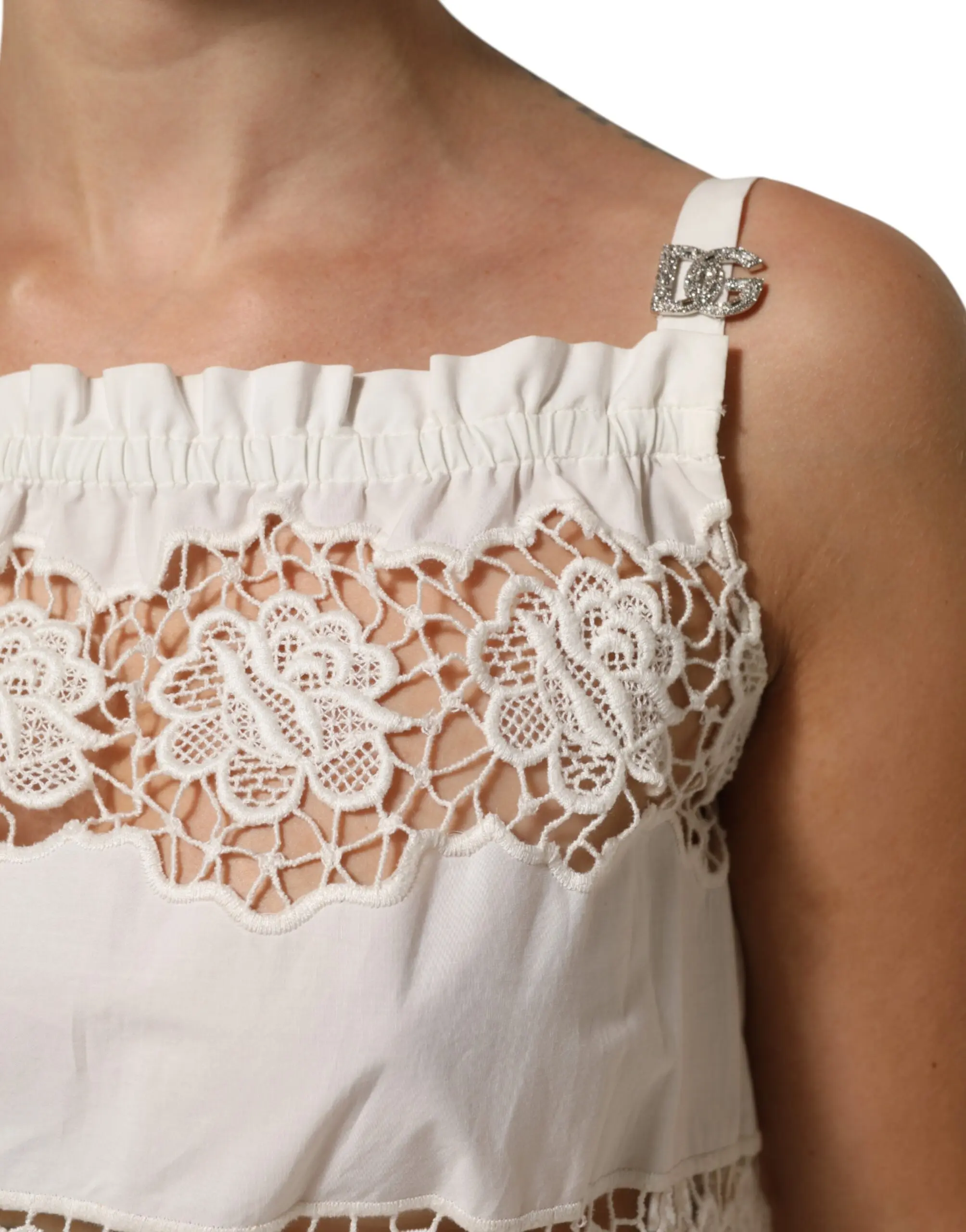 White Poplin Openwork Embroidery Tank Top