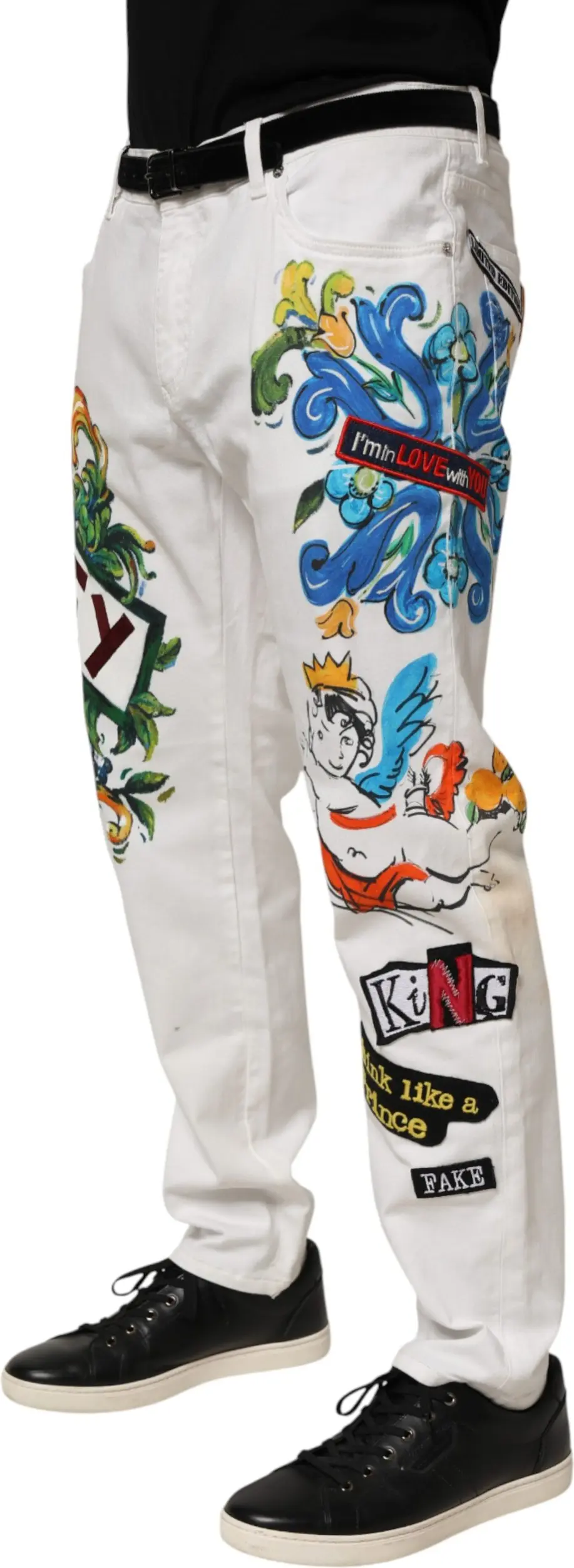 Jinsi Dolce & Gabbana Oq Graffiti Tasvirli Teri SLIM GOLD