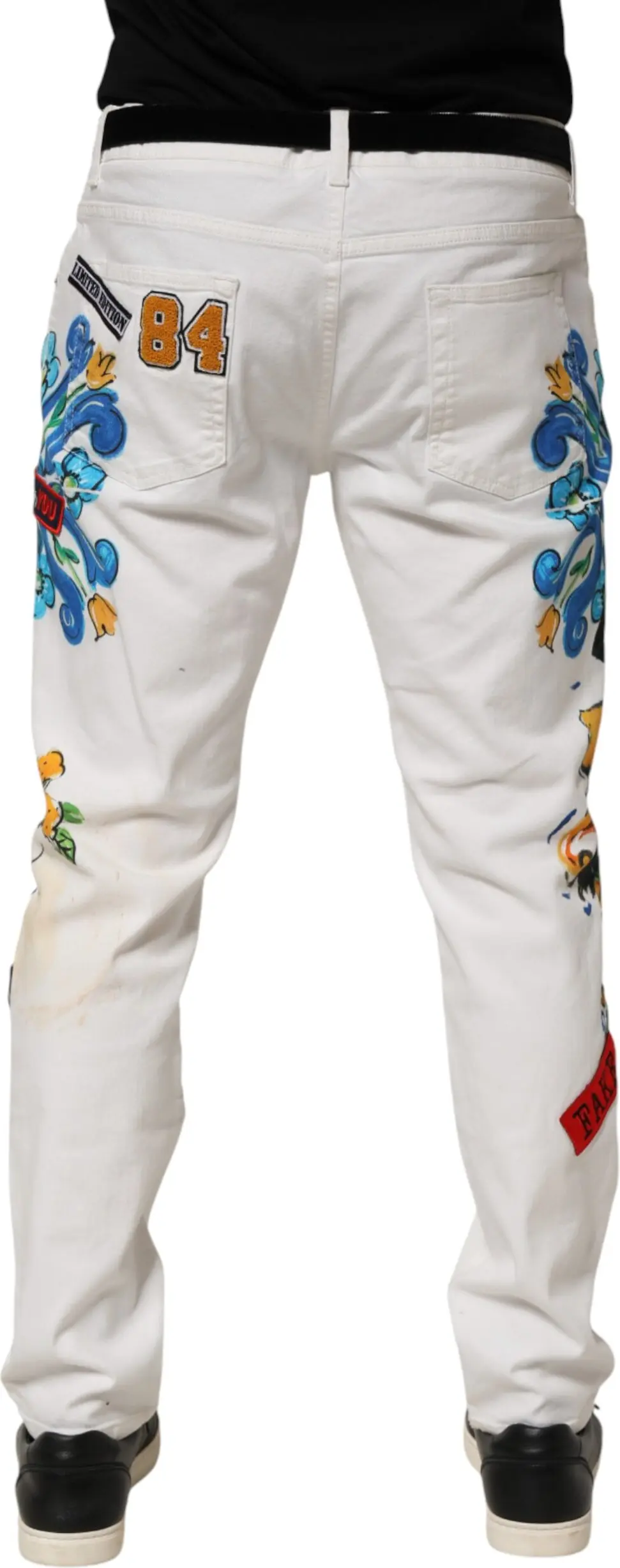 Jinsi Dolce & Gabbana Oq Graffiti Tasvirli Teri SLIM GOLD