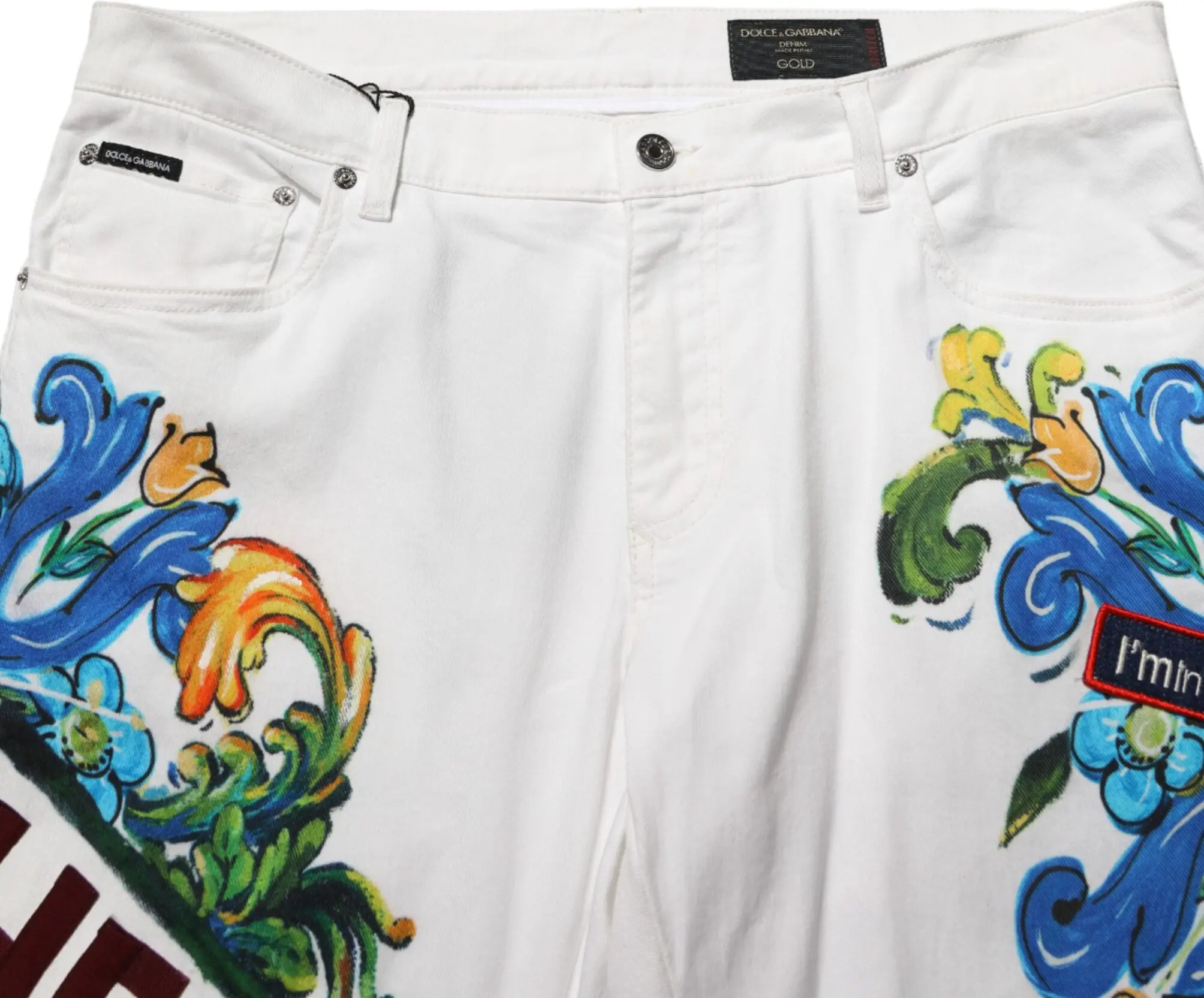 Jinsi Dolce & Gabbana Oq Graffiti Tasvirli Teri SLIM GOLD