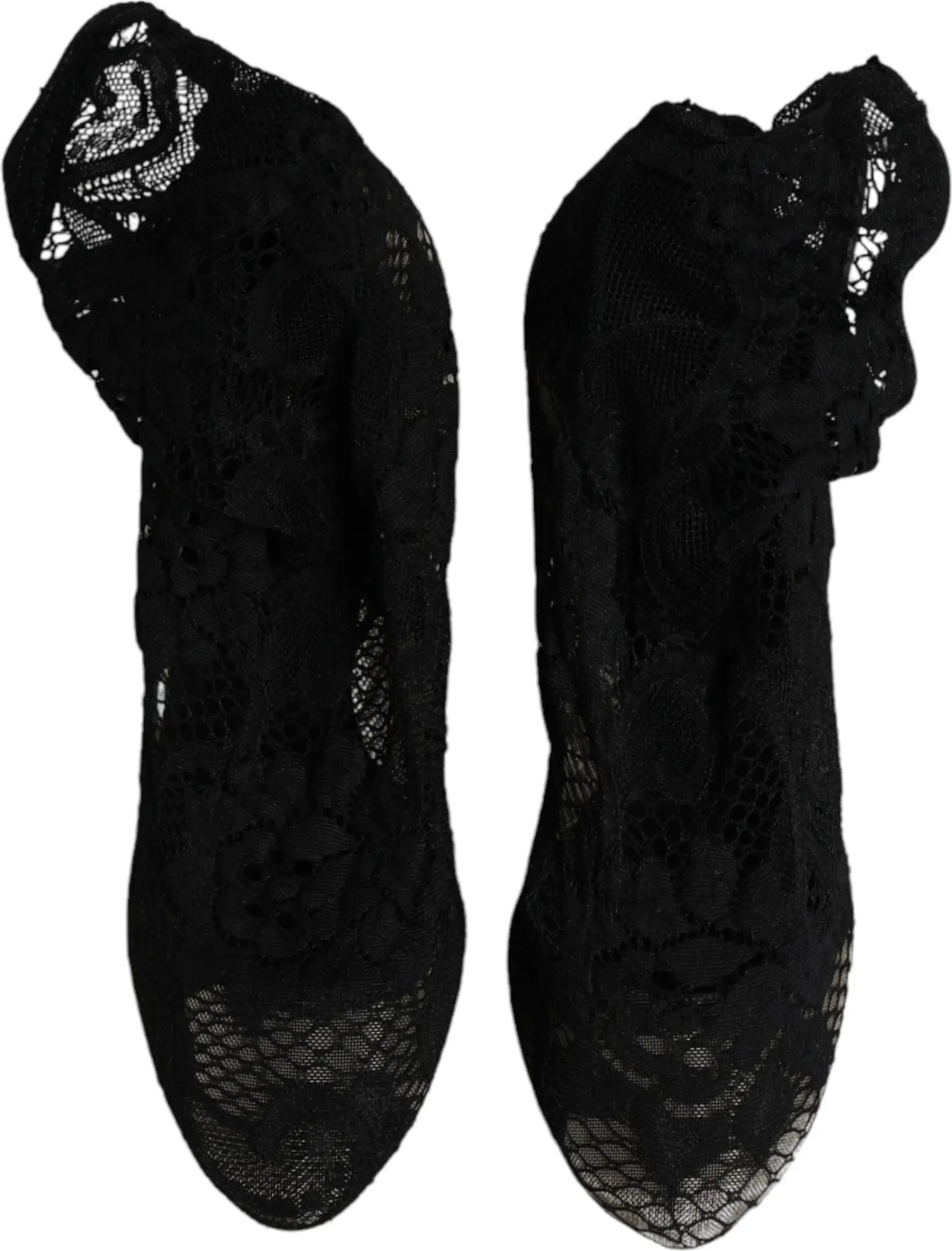 Shoes Dolce & Gabbana Black Lace Stretch Heels Mid Calf Boots