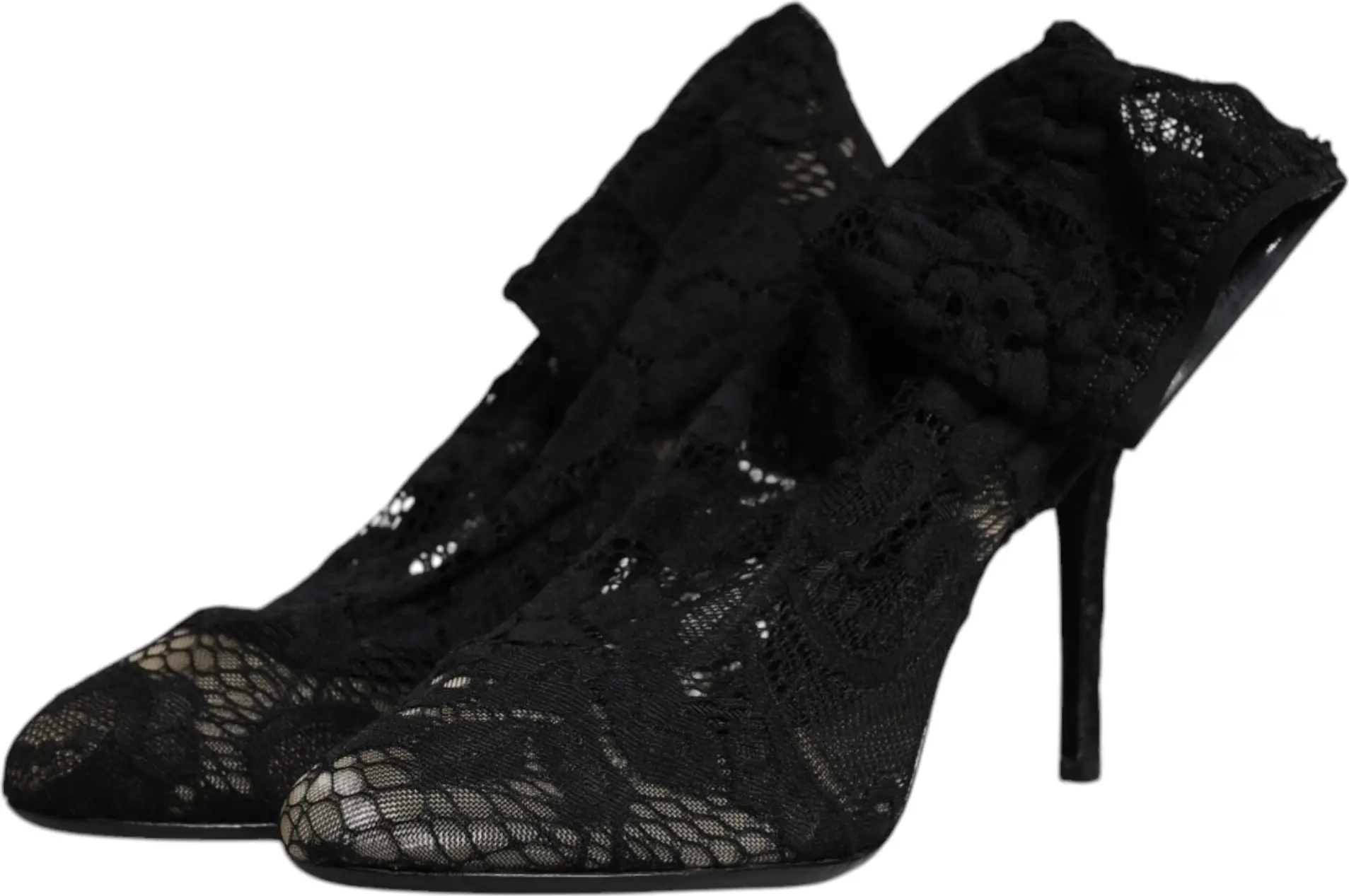 Shoes Dolce & Gabbana Black Lace Stretch Heels Mid Calf Boots