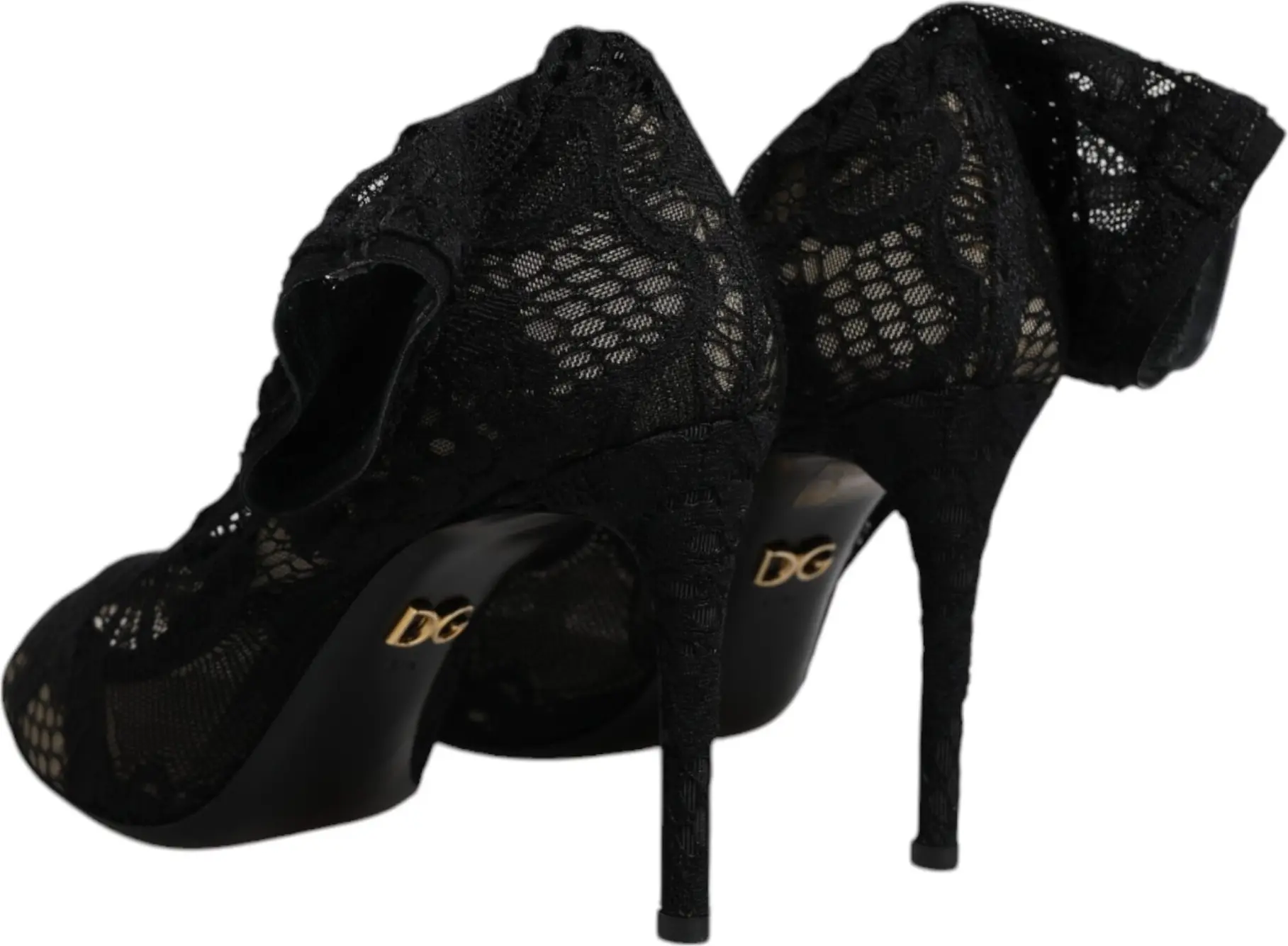 Shoes Dolce & Gabbana Black Lace Stretch Heels Mid Calf Boots