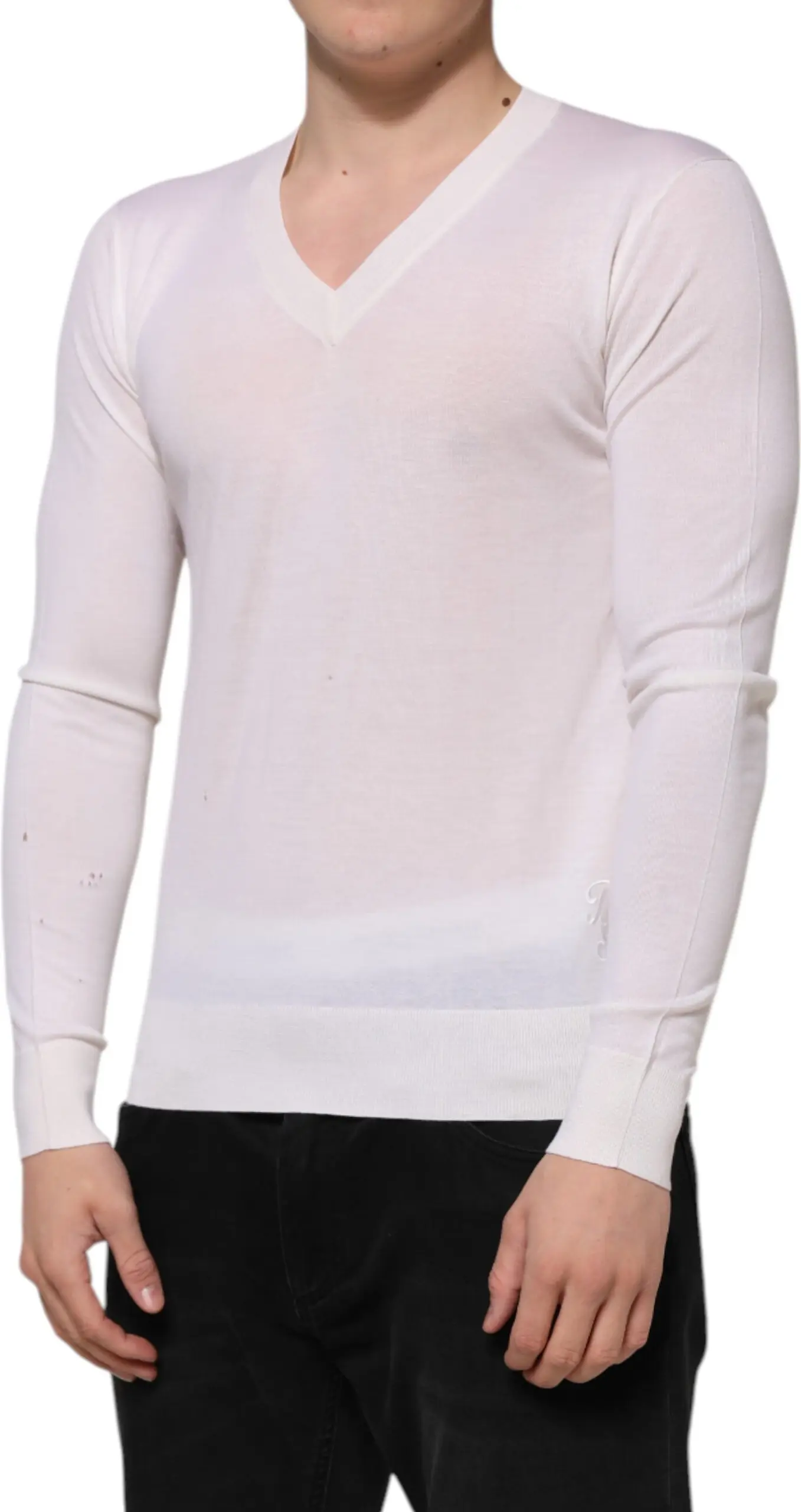 White Cashmere V-neck Pullover Sweater Dolce & Gabbana