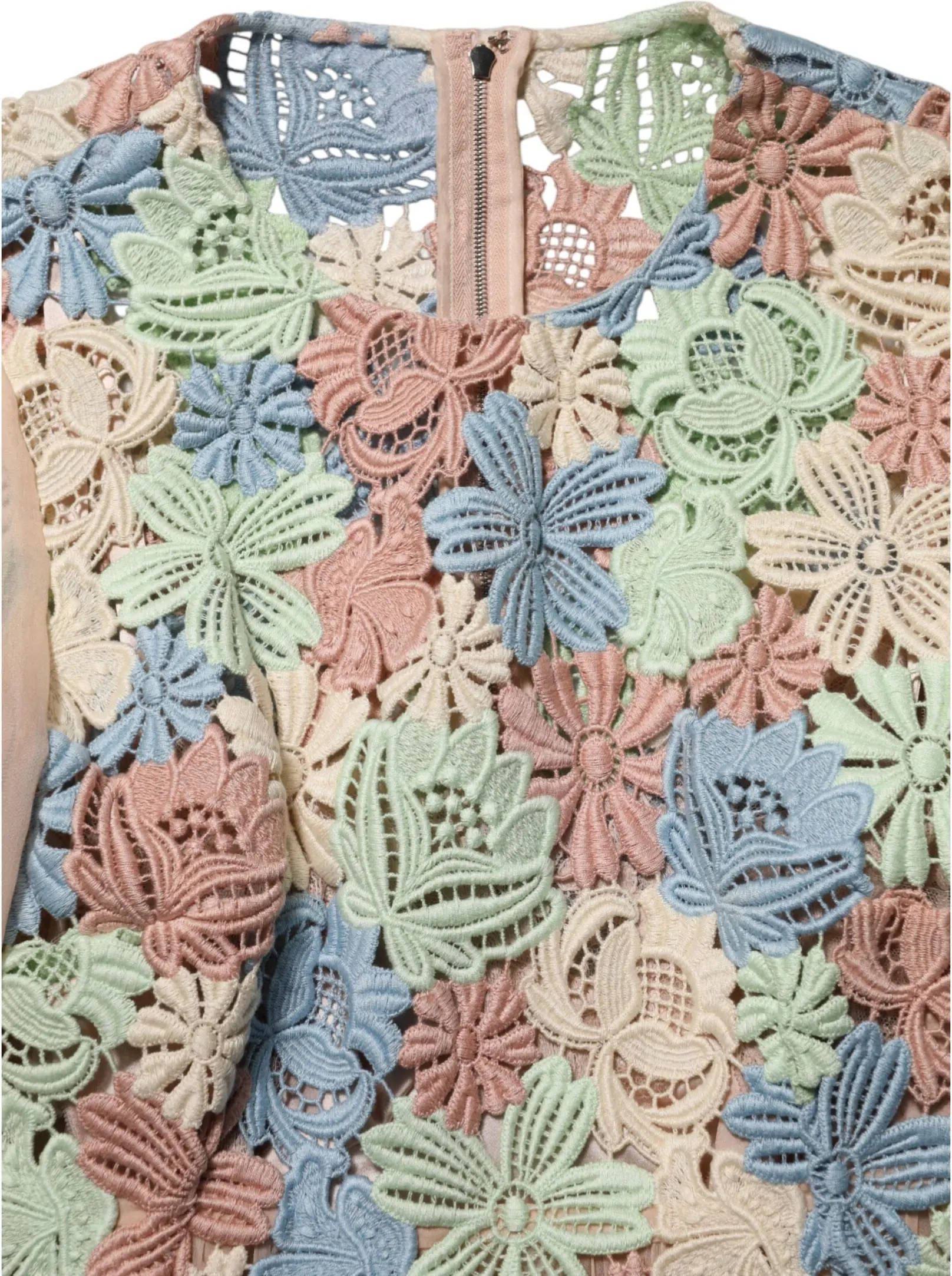Pink Floral Embroidery Pleated A-line Dress