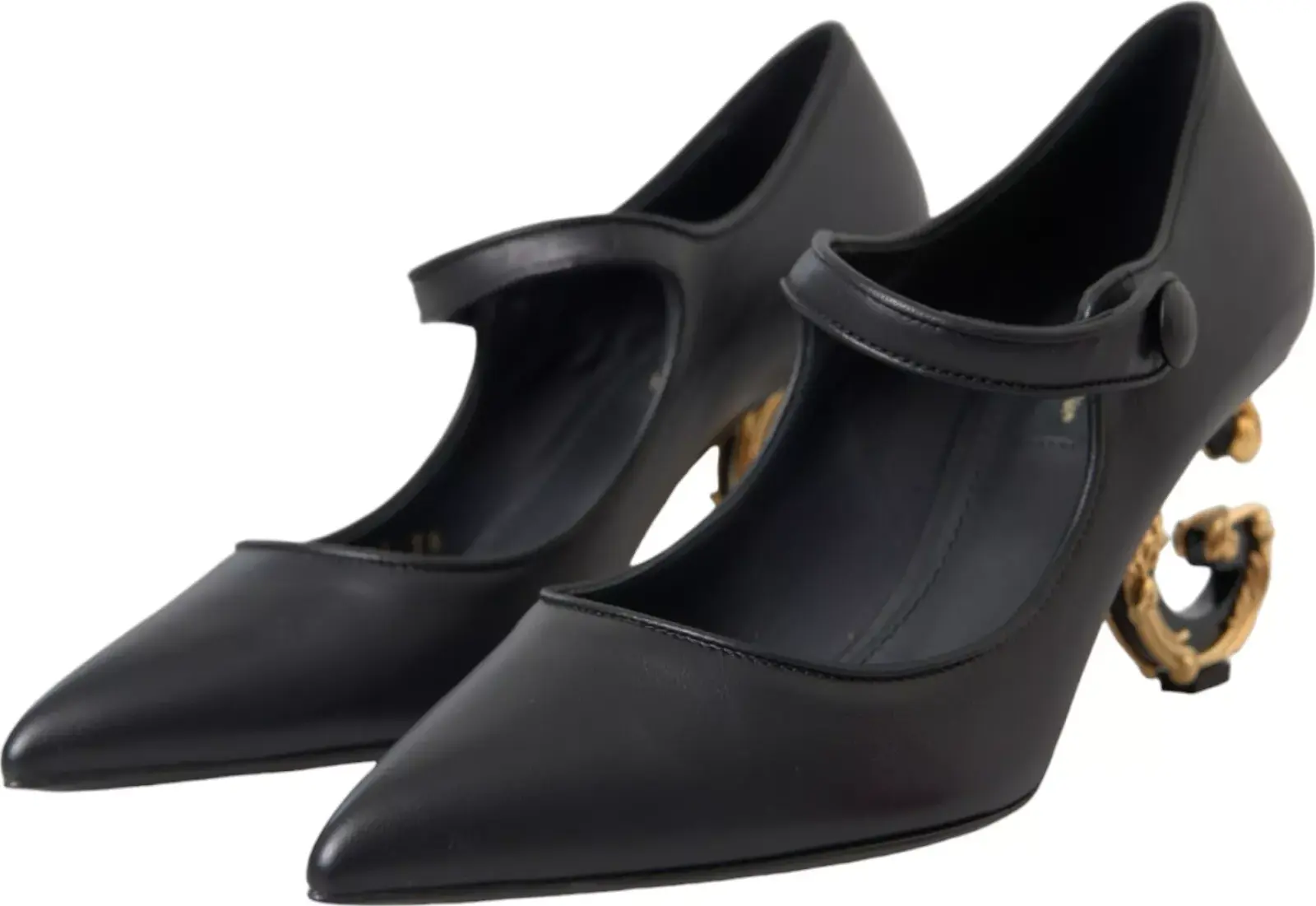Туфли Dolce & Gabbana Черные кожаные на каблуке с логотипом Mary Janes Pumps