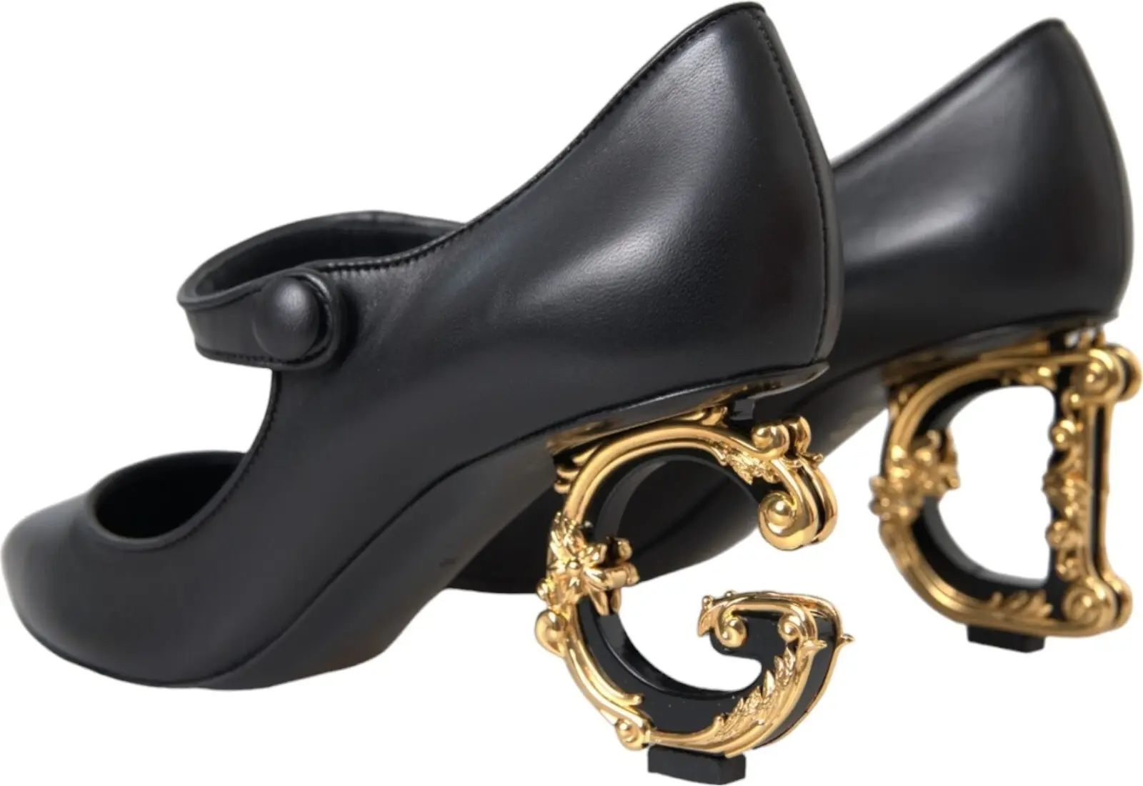 Shoes Dolce & Gabbana Black Leather Logo Heels Mary Janes Pumps