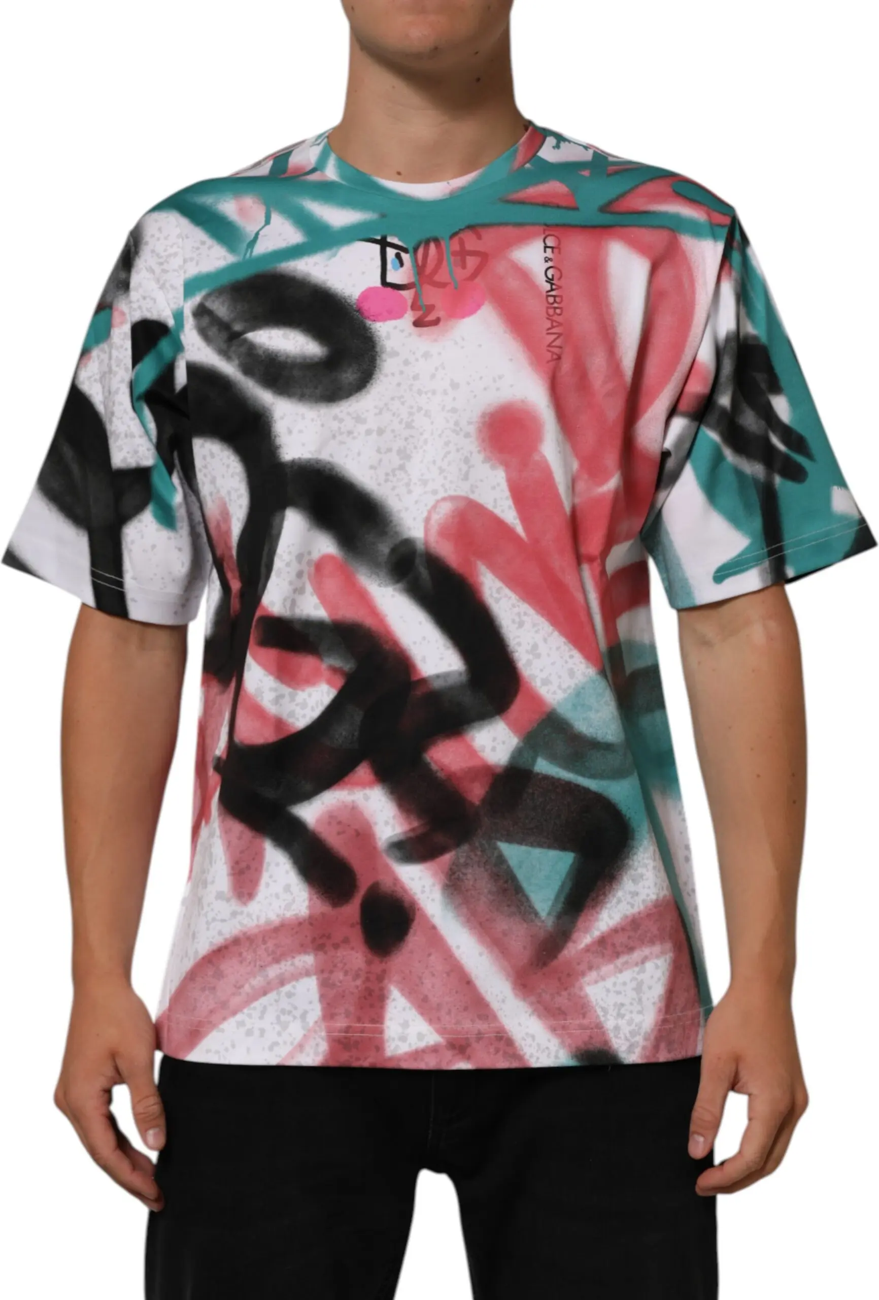 White Graffiti Crew Neck Short Sleeves T-shirt Dolce & Gabbana