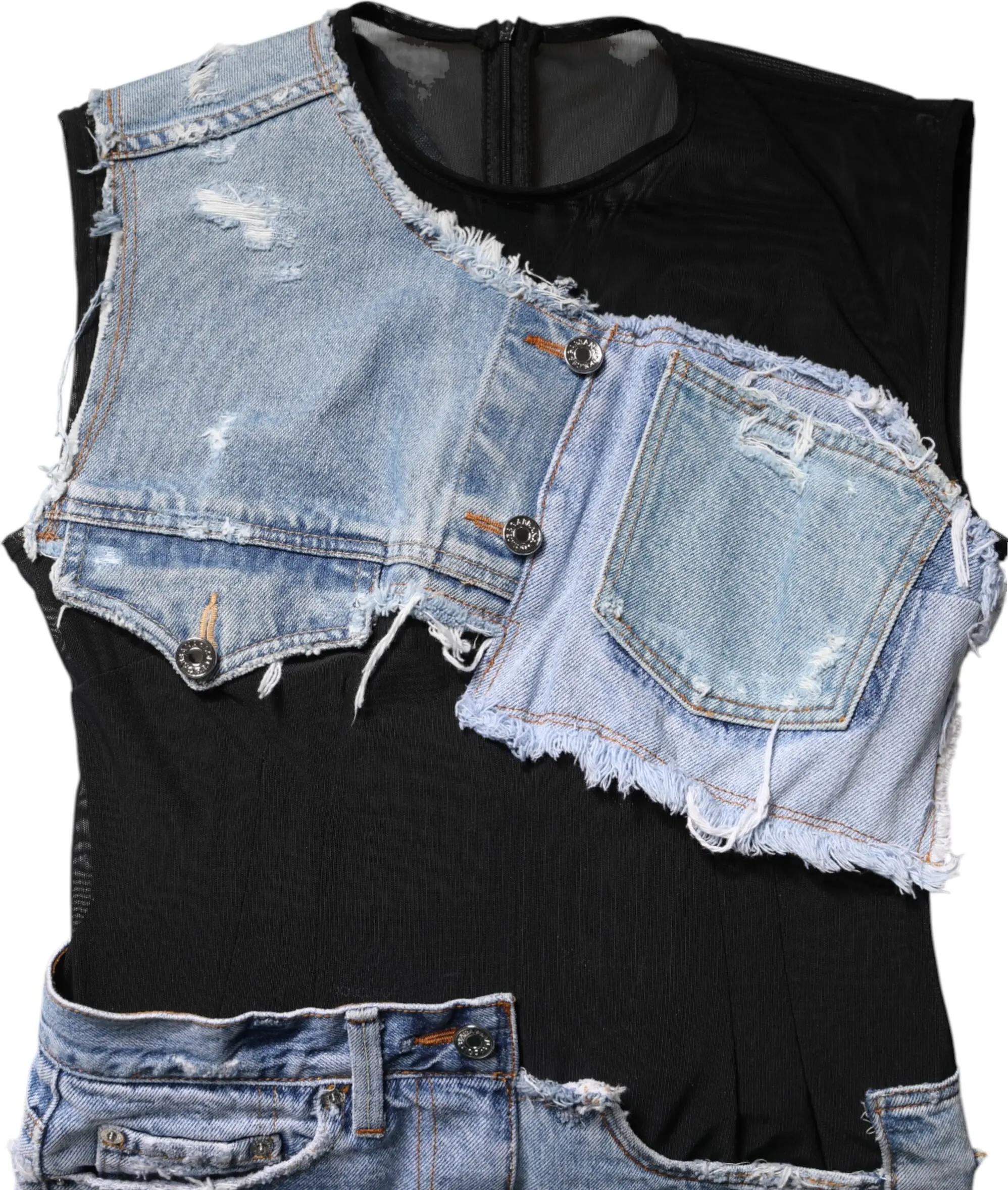 Dolce & Gabbana Black Blue Sleeveless Denim Mini Dress