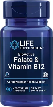 Life Extension BioActive Folate va B12 vitaminli kapsulalar