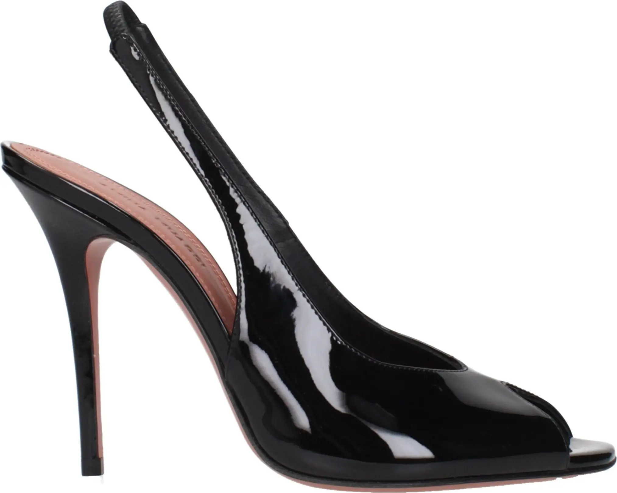 Black Leather Stiletto Heel Sandals by Amina Muaddi