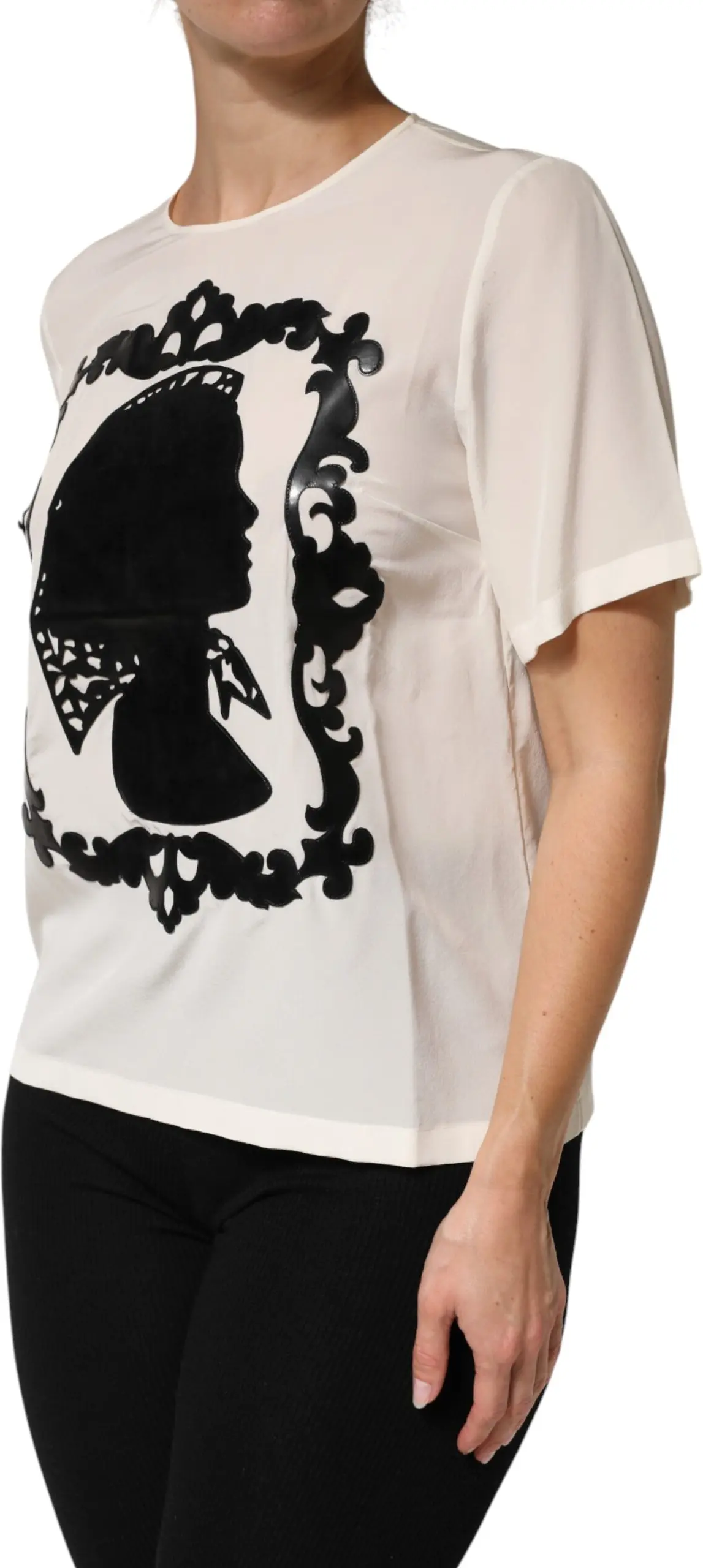 Топ с коротким рукавом Cream Silk Silhouette Detail от Dolce & Gabbana