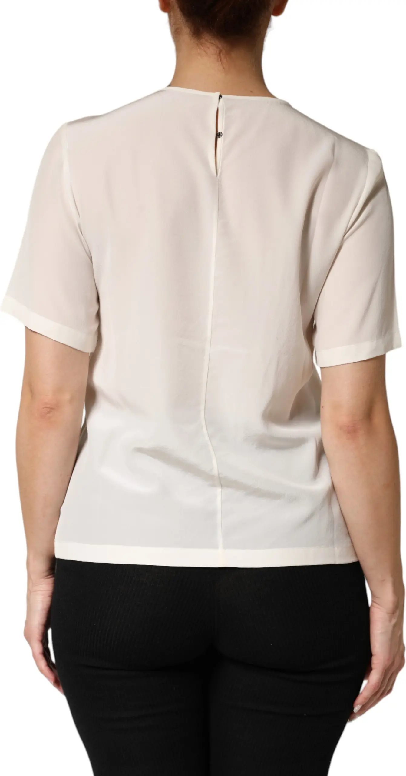 Топ с коротким рукавом Cream Silk Silhouette Detail от Dolce & Gabbana