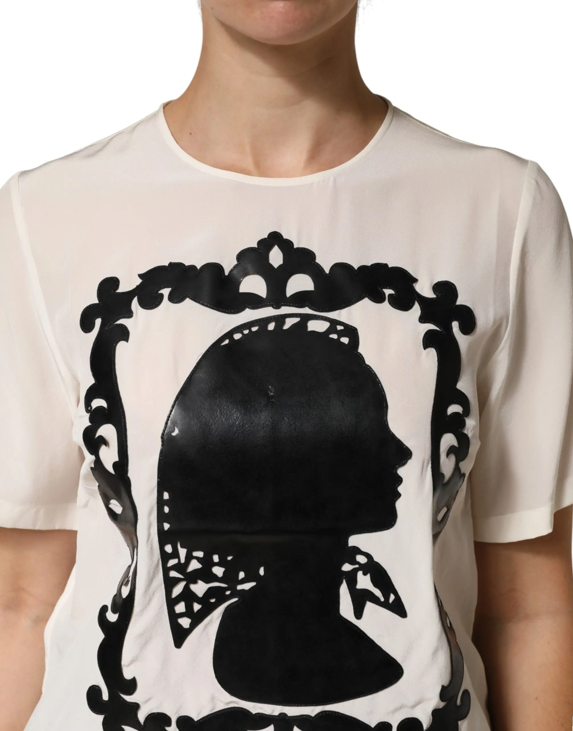 Топ с коротким рукавом Cream Silk Silhouette Detail от Dolce & Gabbana