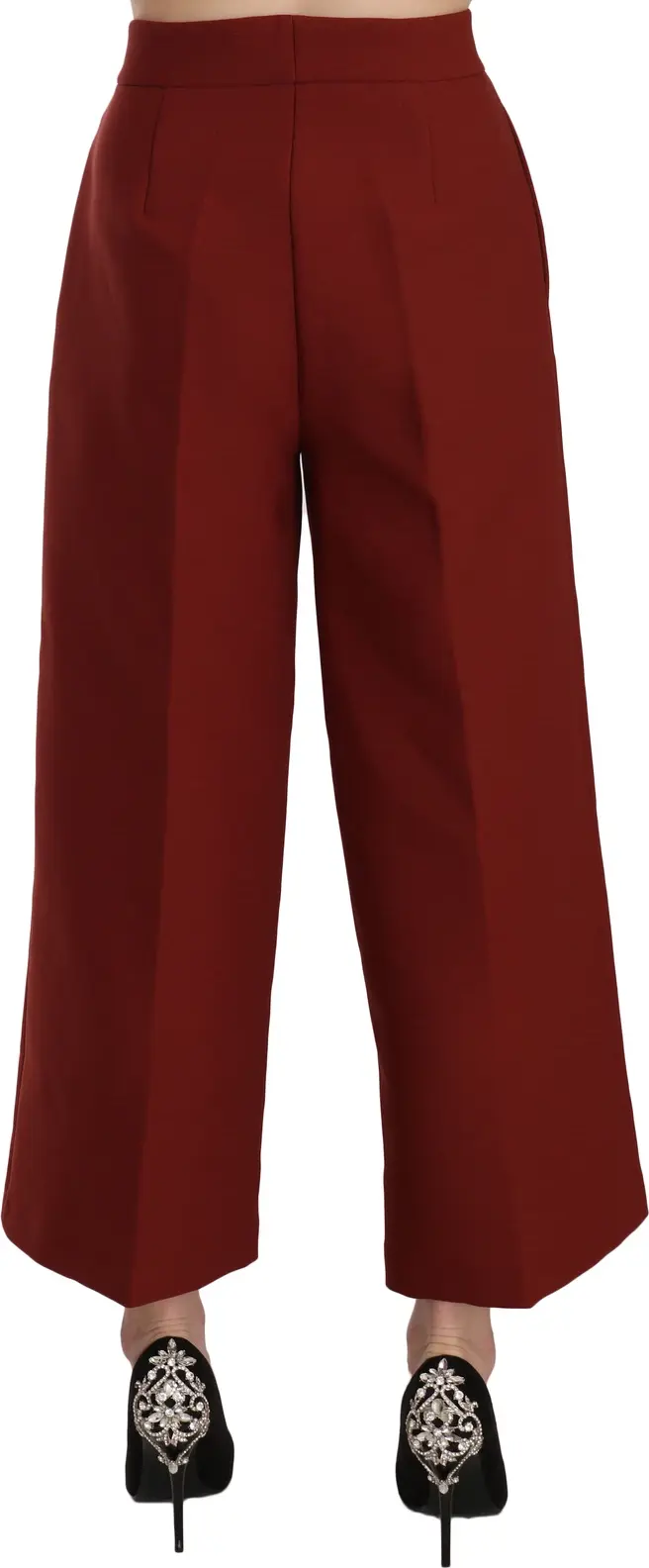 Red High Waist Cropped Flared Dress Formal Trouser Pants Pucca