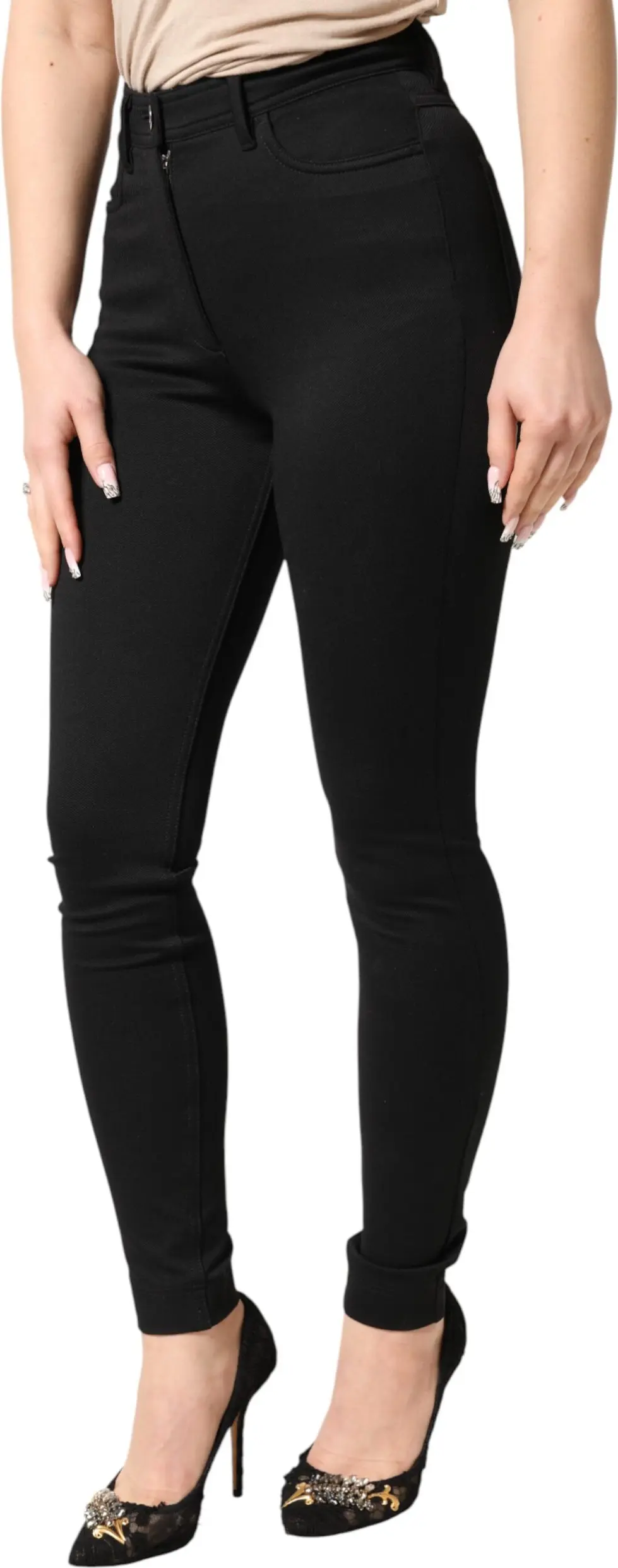 Black Nylon Stretch Skinny High Waist Pants by Dolce & Gabbana