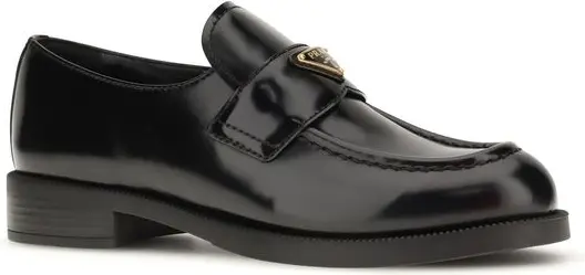 Prada Qora Teri Bos Taurus Slip-On Loaferlar
