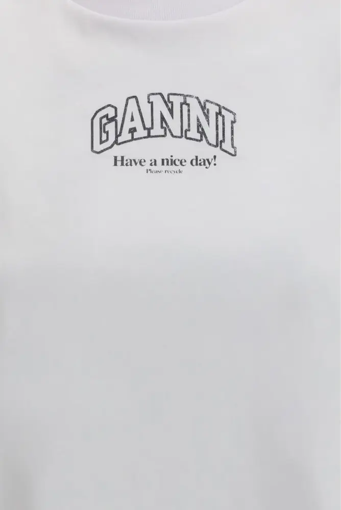 White Cotton T-Shirt GANNI
