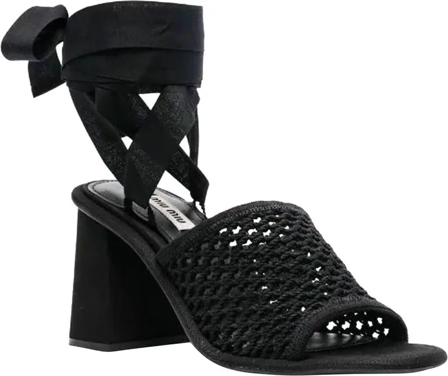 Miu Miu Qora Matoli Bog'ichli Sandal