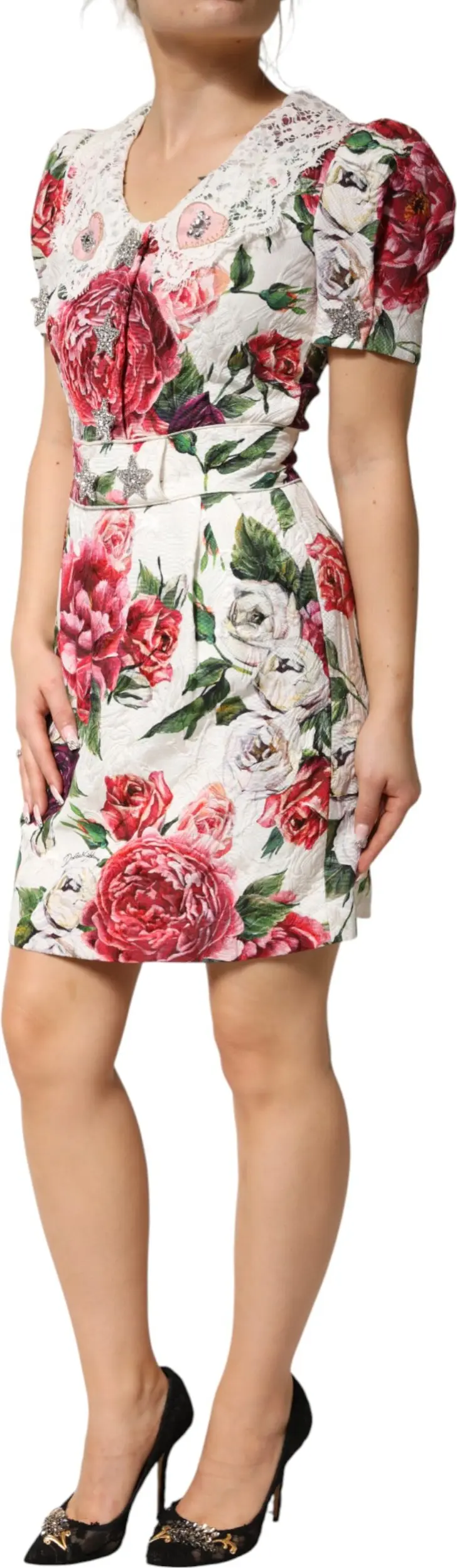 Платье Dolce & Gabbana Белое с цветочной вышивкой, мини-платье-футляр