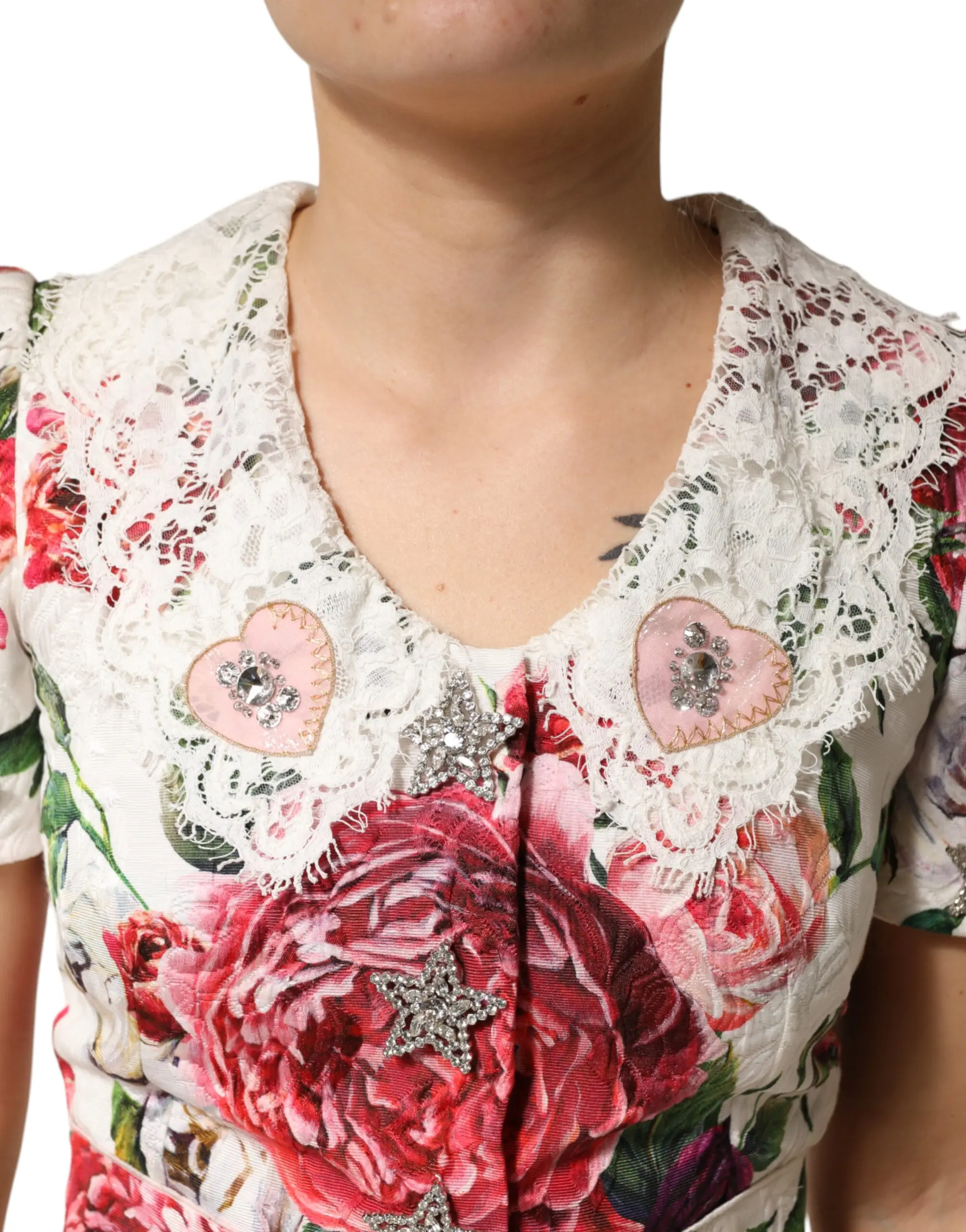 Платье Dolce & Gabbana Белое с цветочной вышивкой, мини-платье-футляр