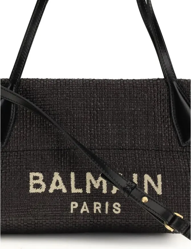 Сумка Balmain черная из рафии на плечо