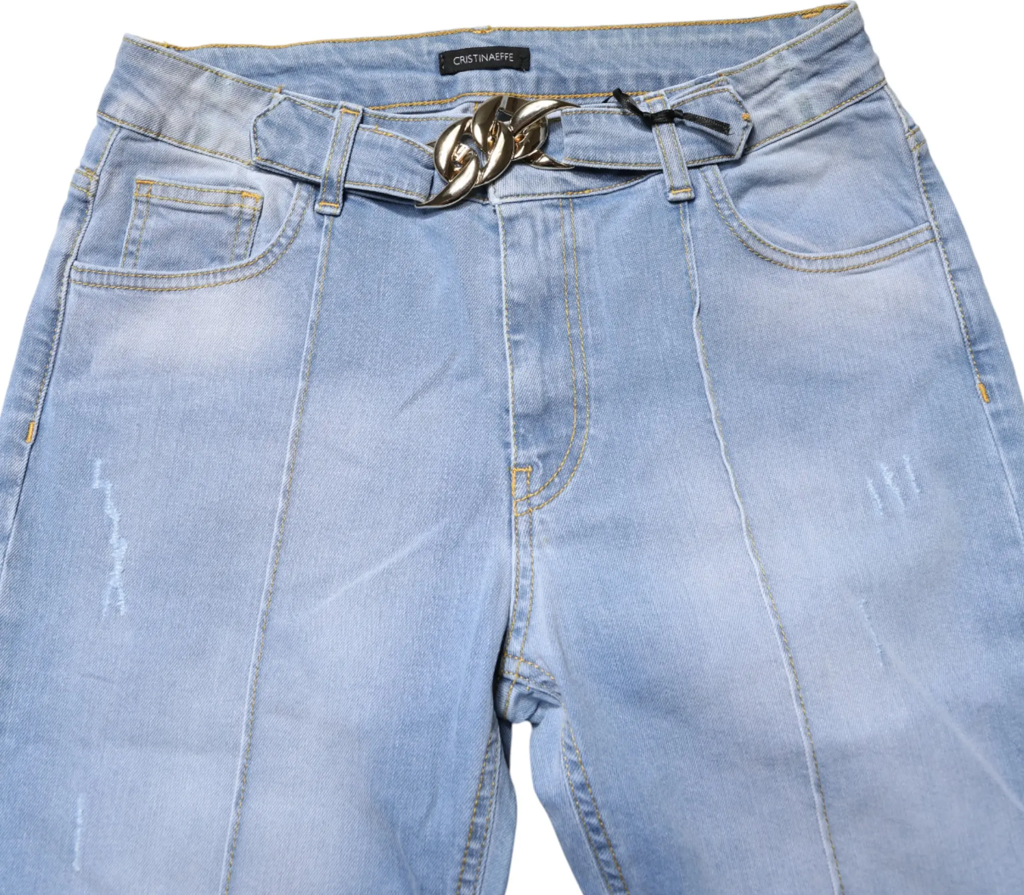 CRISTINAEFFE denim jins, Light Blue, Yuvishli, Baland Bel, Bootcut