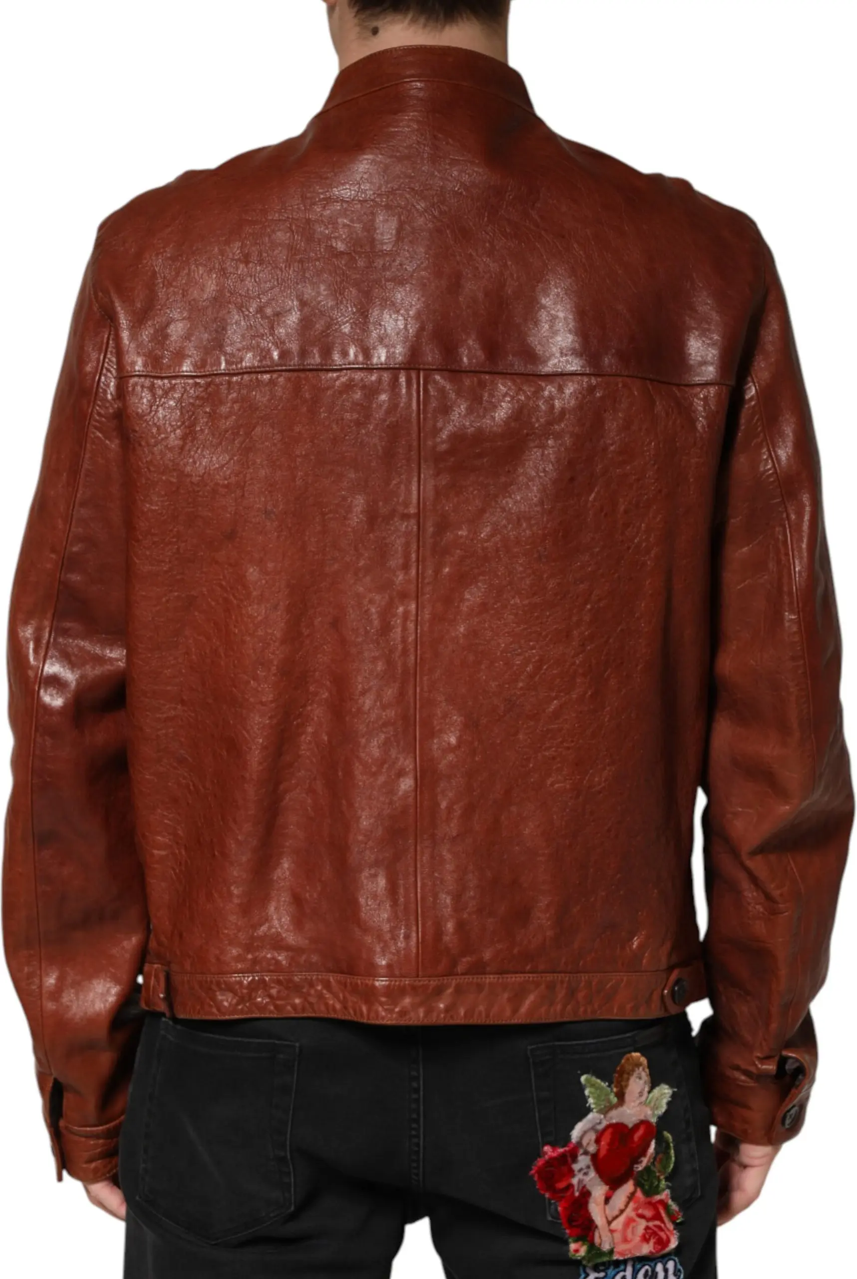 Brown Leather Button Down Men Biker Jacket