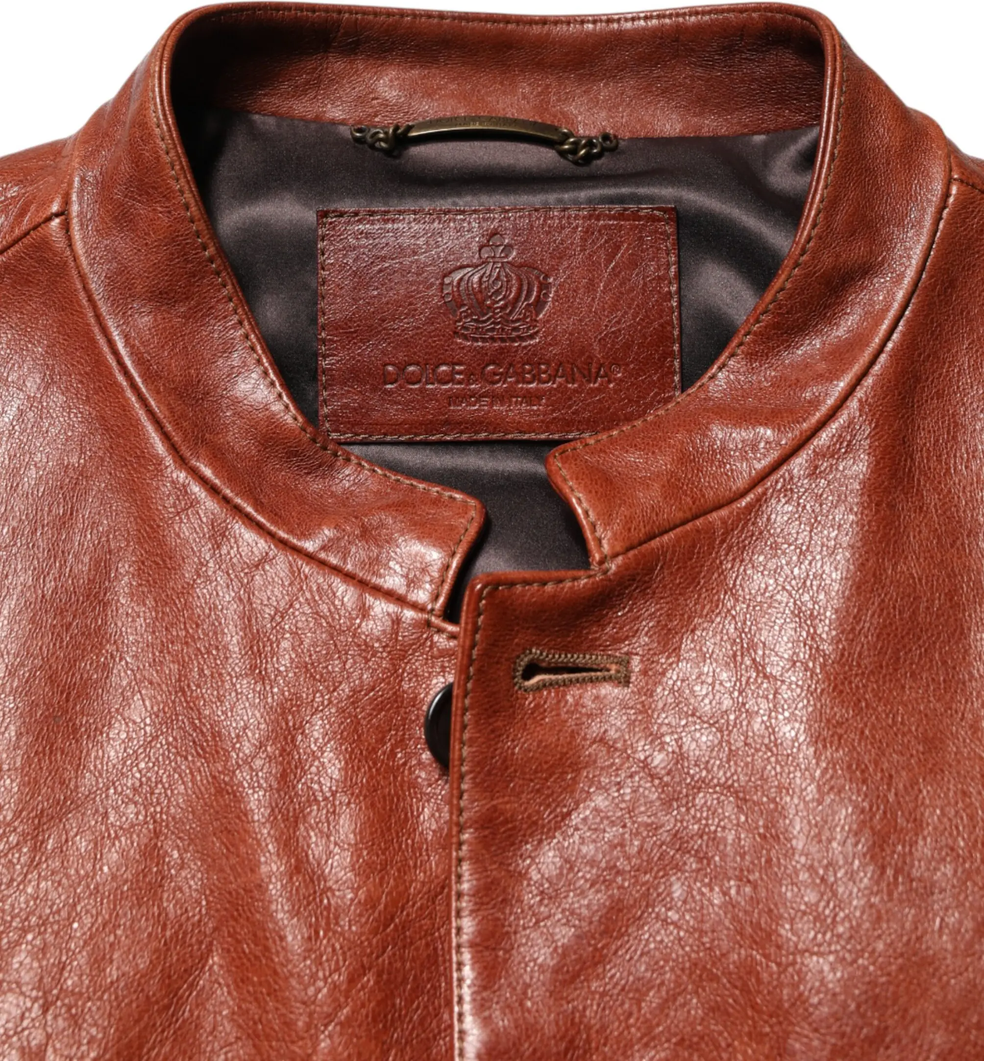 Brown Leather Button Down Men Biker Jacket