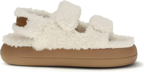 Moon Boot oq teri Bos Taurus tekis yostiqli sandal