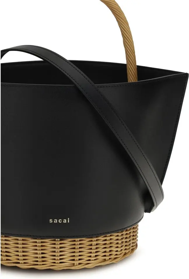 Sacai Black Calf Leather Bos Taurus Yengil sumka