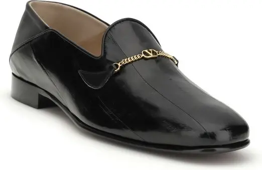 Valentino Garavani qora buzoq terisidan yasalgan, Bos Taurus slip-on tuflilari