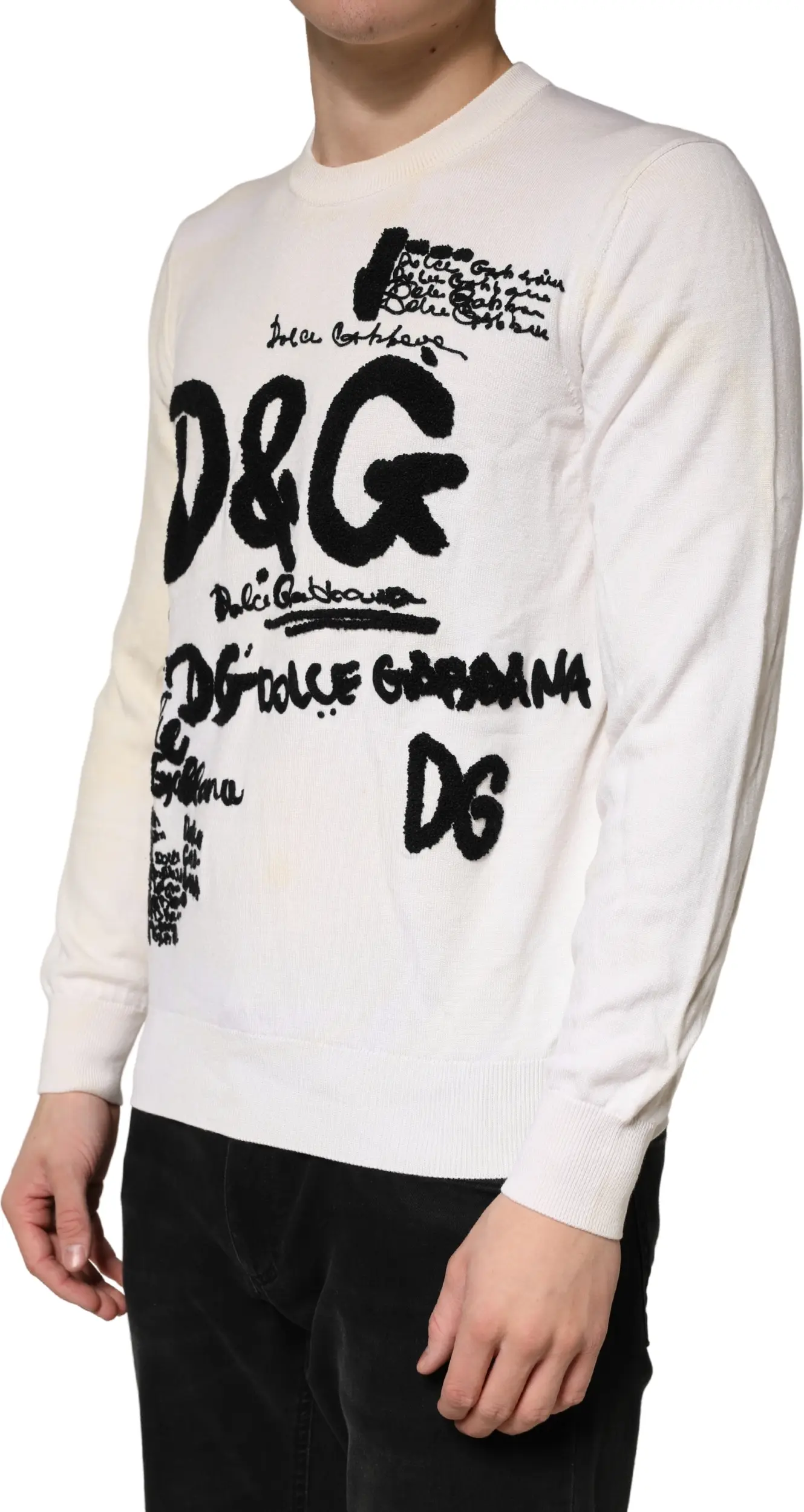 Свитшот Dolce & Gabbana с круглым вырезом и графическим логотипом из белой шерсти