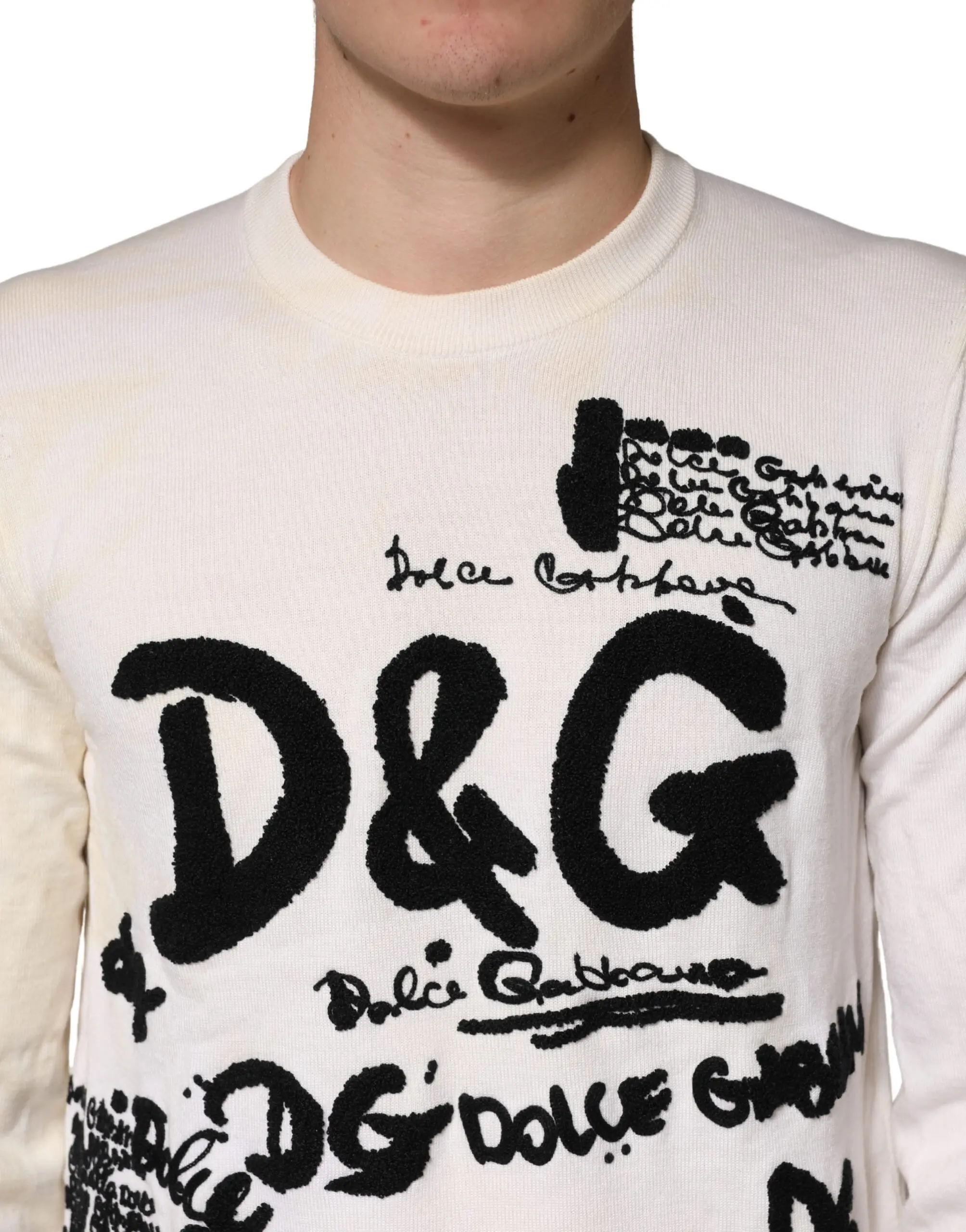 Свитшот Dolce & Gabbana с круглым вырезом и графическим логотипом из белой шерсти