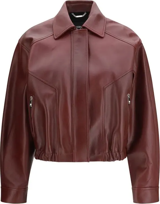 Bordeaux Leather Jacket Versace