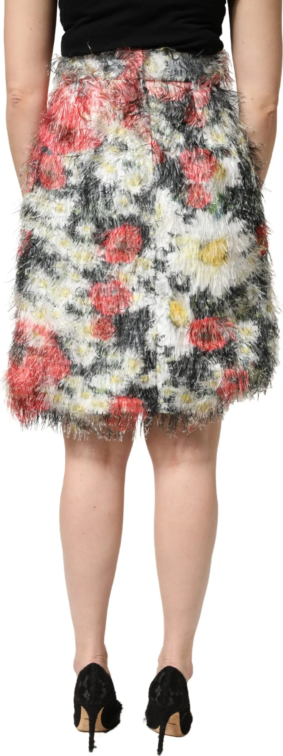 Multicolor Floral Textured Faux Fur Pencil Skirt Dolce & Gabbana