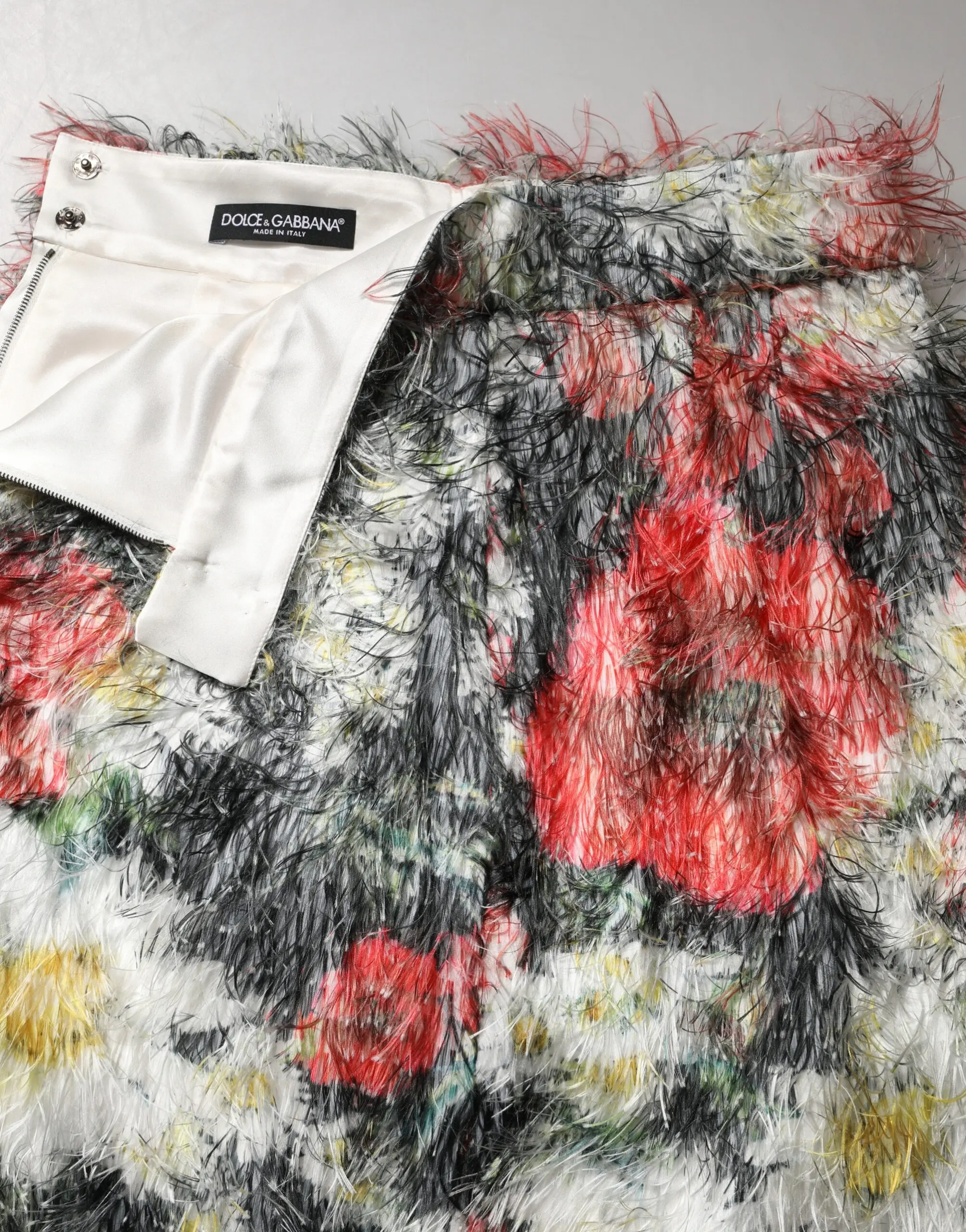 Multicolor Floral Textured Faux Fur Pencil Skirt Dolce & Gabbana
