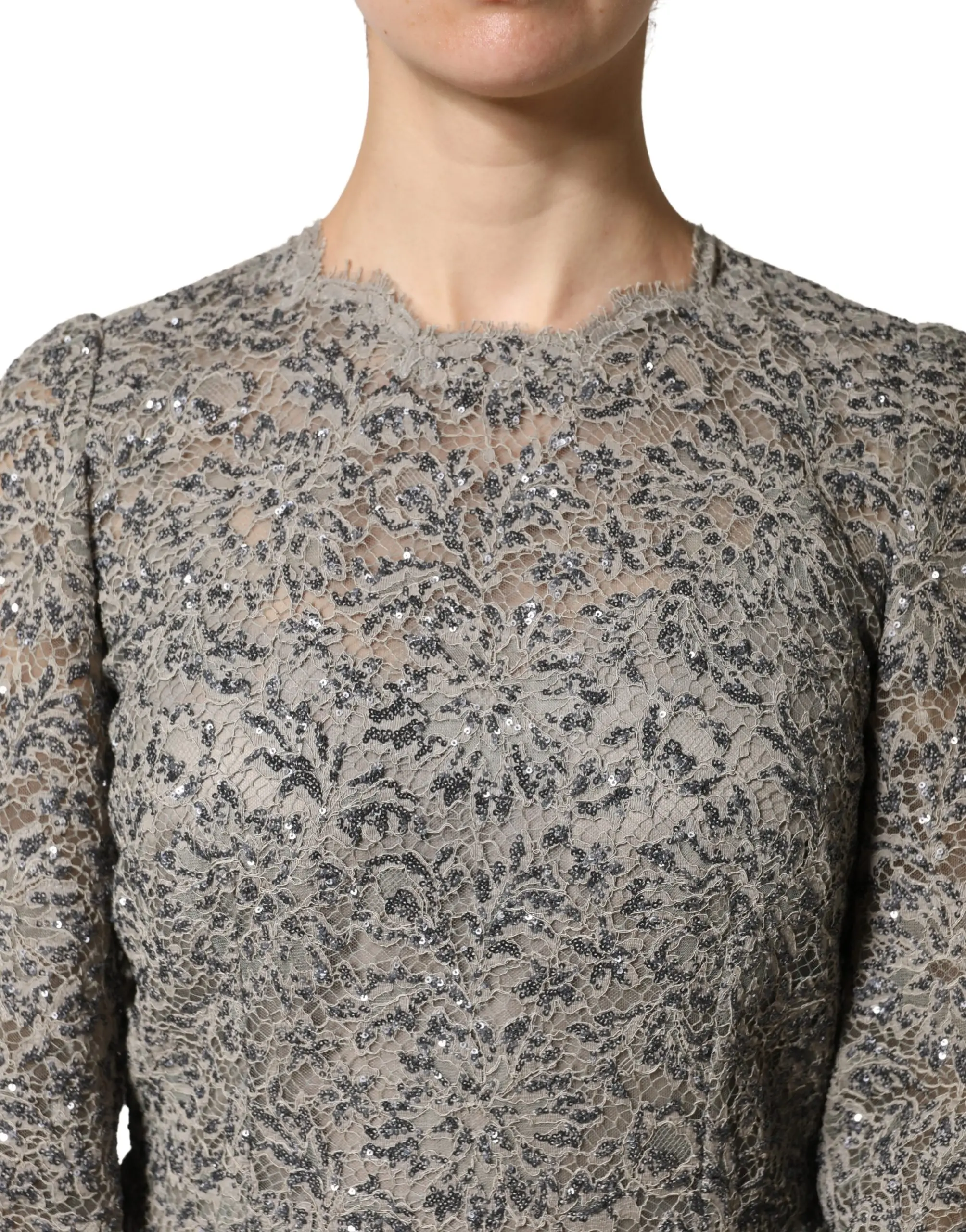 Длинное платье Dolce & Gabbana Серое кружево Длинные рукава
