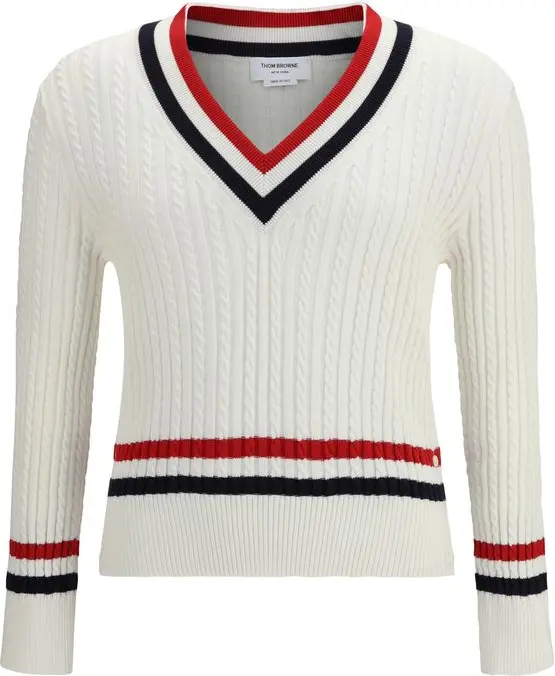Sweater Thom Browne Intarsia Cable-Knit V-neck