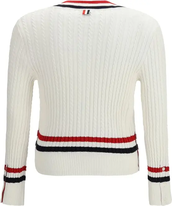 Свитер Thom Browne с интарсией и косами, V-образный вырез