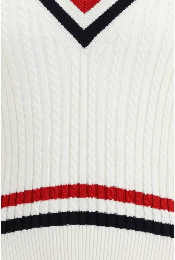 Свитер Thom Browne с интарсией и косами, V-образный вырез