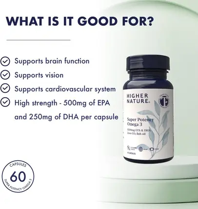 Higher Nature Super Potency Omega 3 Baliq yog'i qo'shimchasi