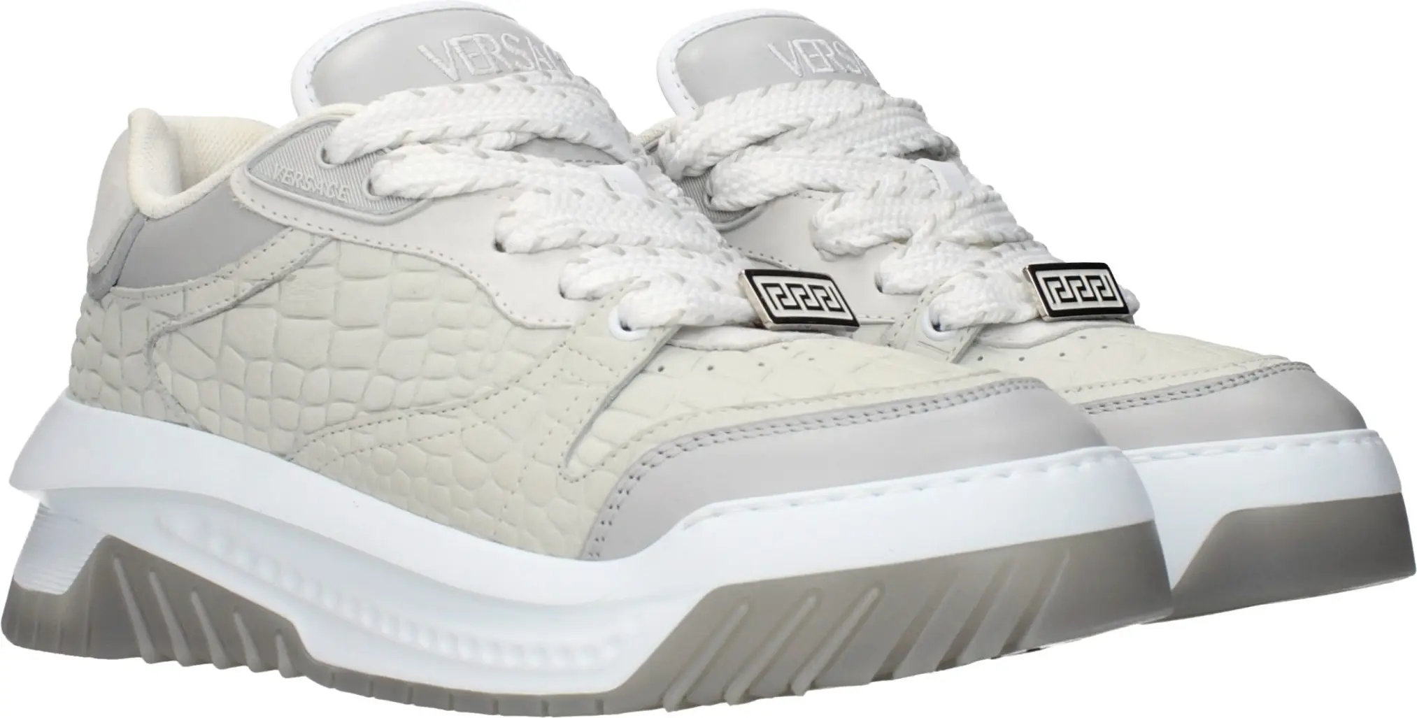 Gray Leather Low Top Sneakers Versace