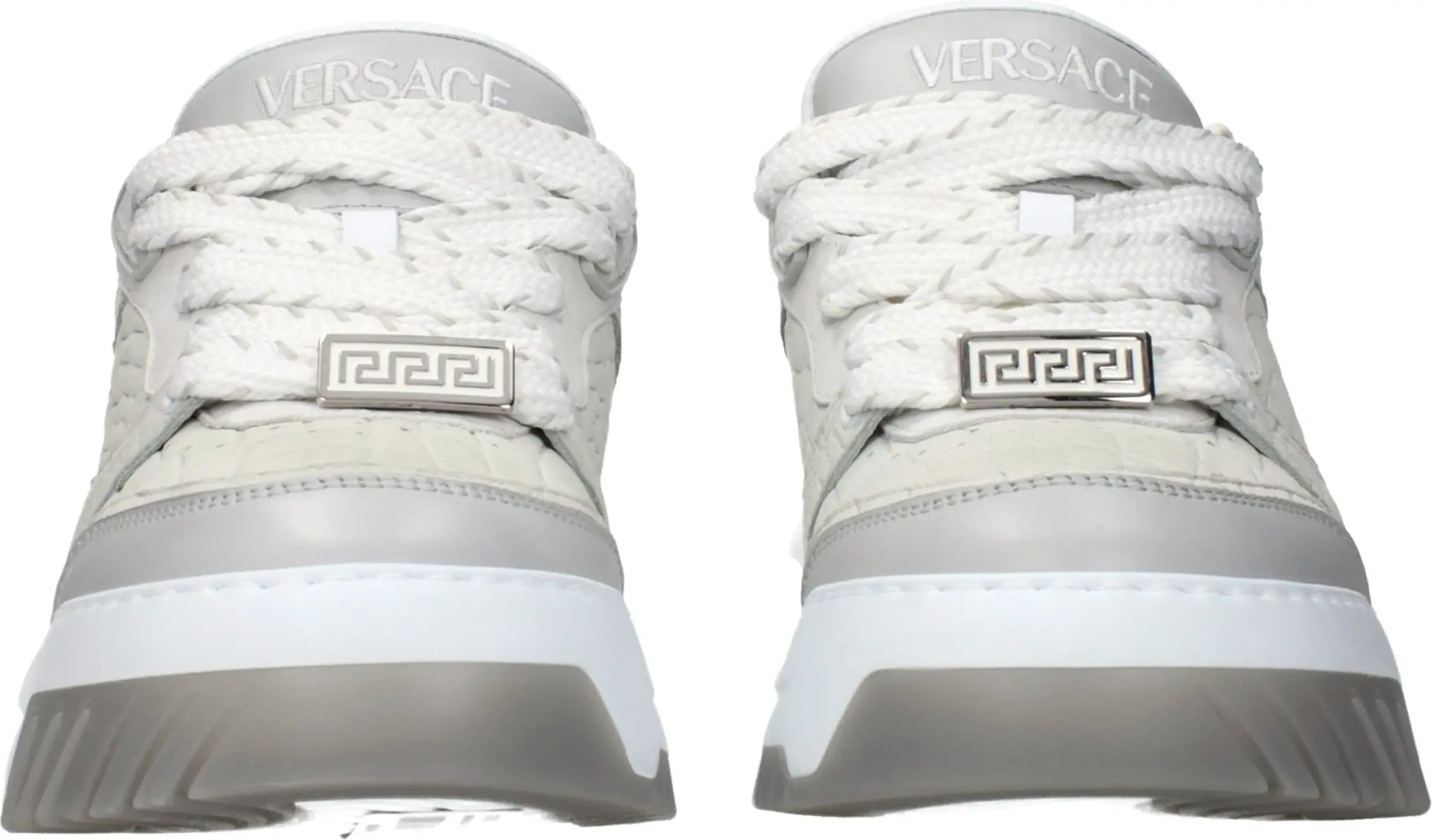 Gray Leather Low Top Sneakers Versace